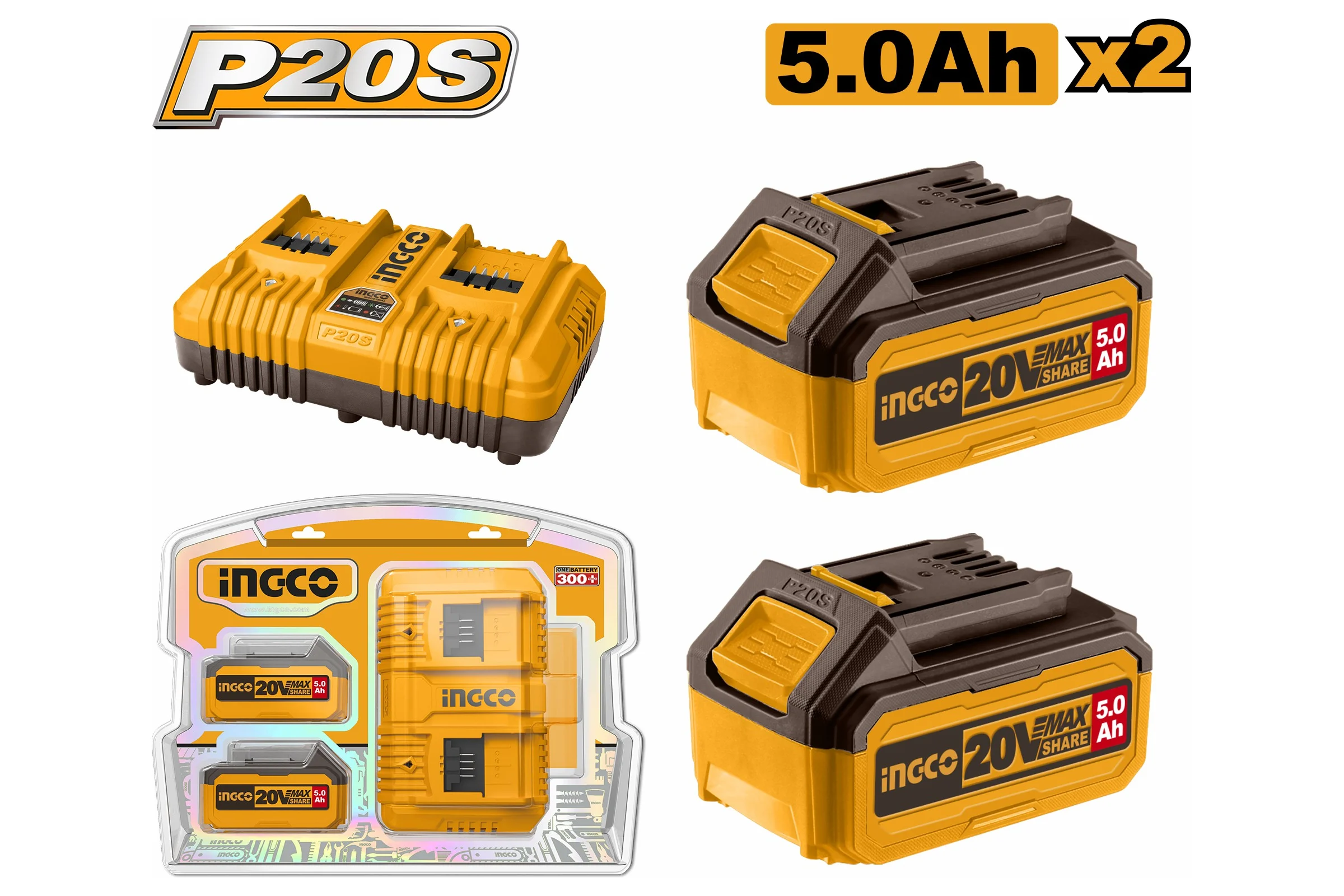 Набор аккумуляторов и зарядки INGCO Li-ion 5.0 Ач INDUSTRIAL FBCPK2425
