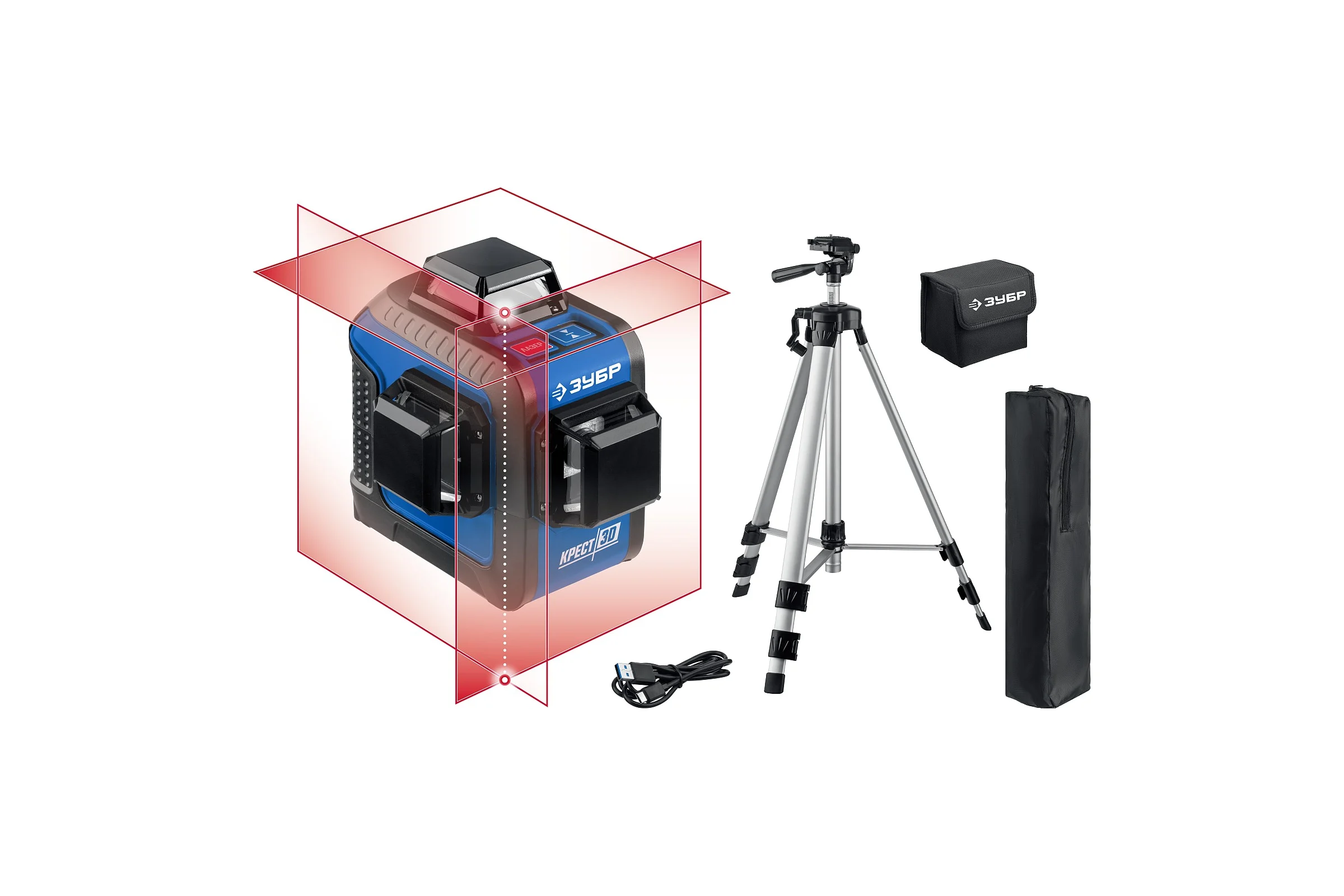Нивелир лазерный ЗУБР КРЕСТ 3D №2 3х360, штатив, 34908-2_z01