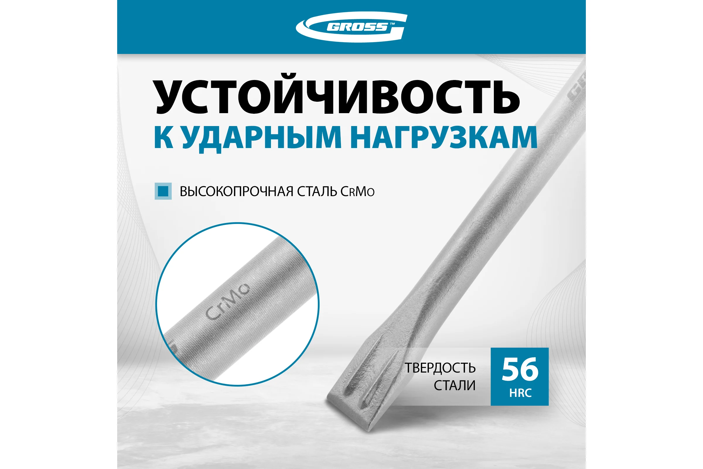 Зубило плоское GROSS 20 х 250мм, CrMo, SDS PLUS 703141