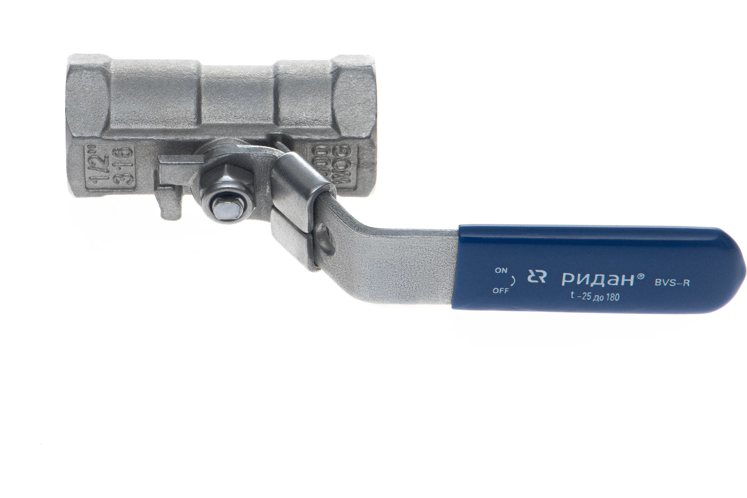 Шаровый кран резьбовой Ридан DN15 PN63, с рукояткой, корпус - корр.ст. сталь, шар - корректор Сталь 082X4602R 082X4602R