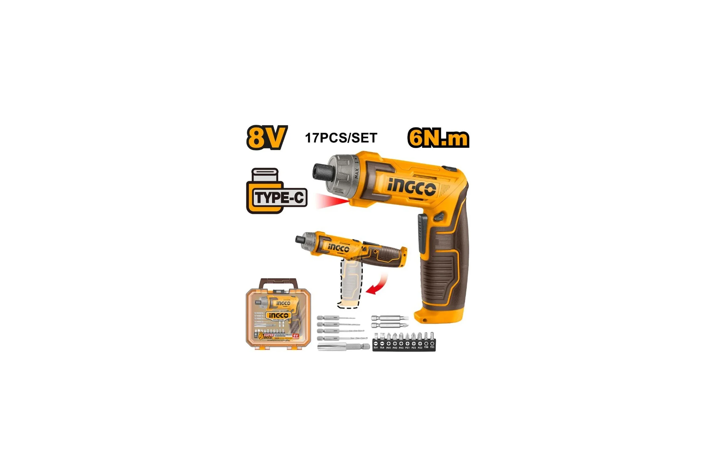 Аккумуляторная отвертка INGCO 8В Li-ion 6 Нм INDUSTRIAL CSDLI08025