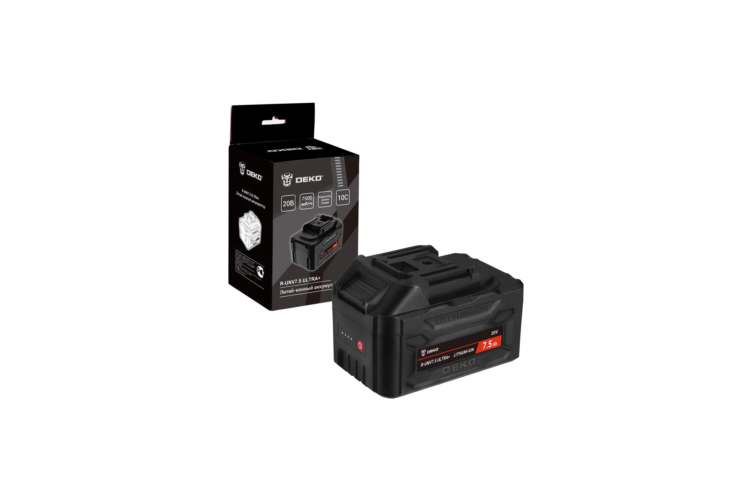 Аккумулятор DEKO R-UNV7.5 ULTRA+, Li-ion, 20В, 7.5А_ч, с повышенной токоотдачей 083-1020