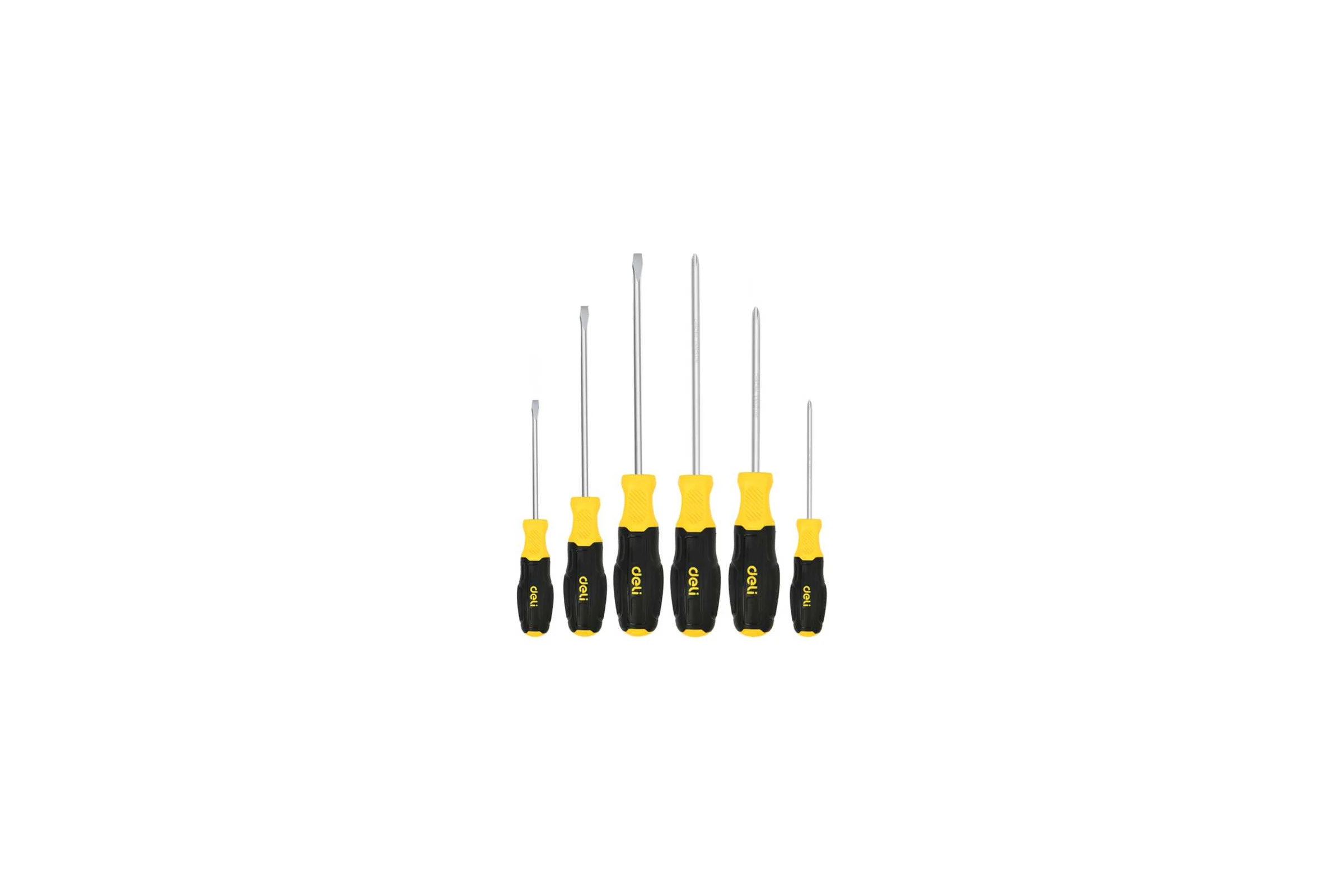 Набор отверток DELI 6 шт DL630006N (SL5/PH1x75 + SL5/PH1x100 + SL6/PH2x150, сталь Cr-V, двухкомпонентная прорезиненная рукоять) 183596