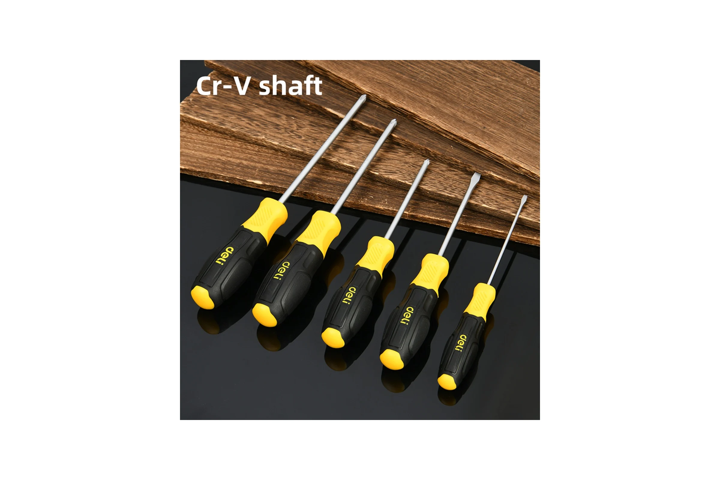 Набор отверток DELI 6 шт DL630006N (SL5/PH1x75 + SL5/PH1x100 + SL6/PH2x150, сталь Cr-V, двухкомпонентная прорезиненная рукоять) 183596