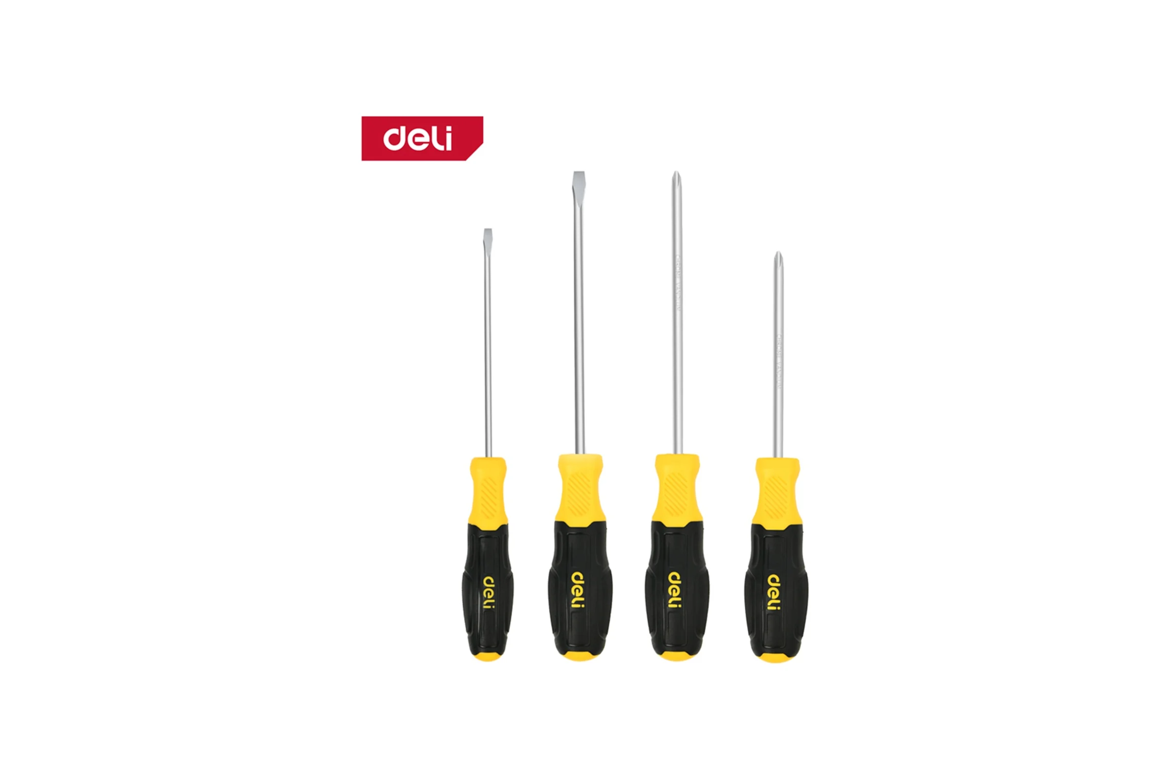 Набор отверток DELI 4 шт DL630004N (SL5/PH1x100 + SL6/PH2x150, сталь Cr-V, двухкомпонентная прорезиненная рукоять) 183594