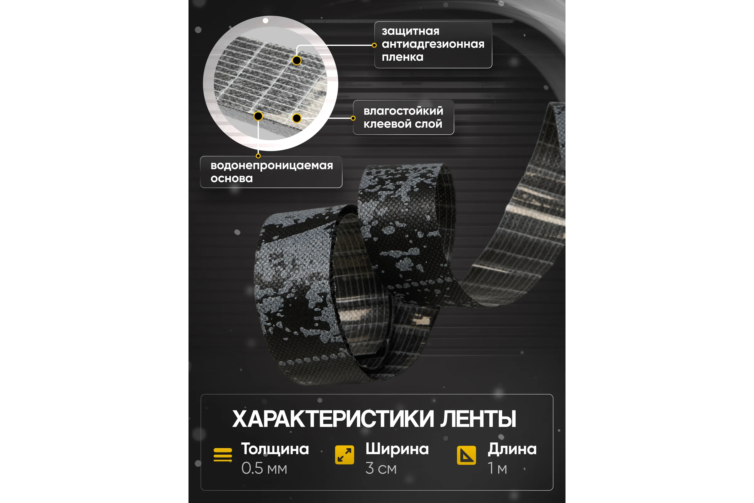 Лента шумоизоляции для герметизации стыков SGM Stripe Silshot, 5 шт, по 1 метру SGM.STRIPE.SS.5