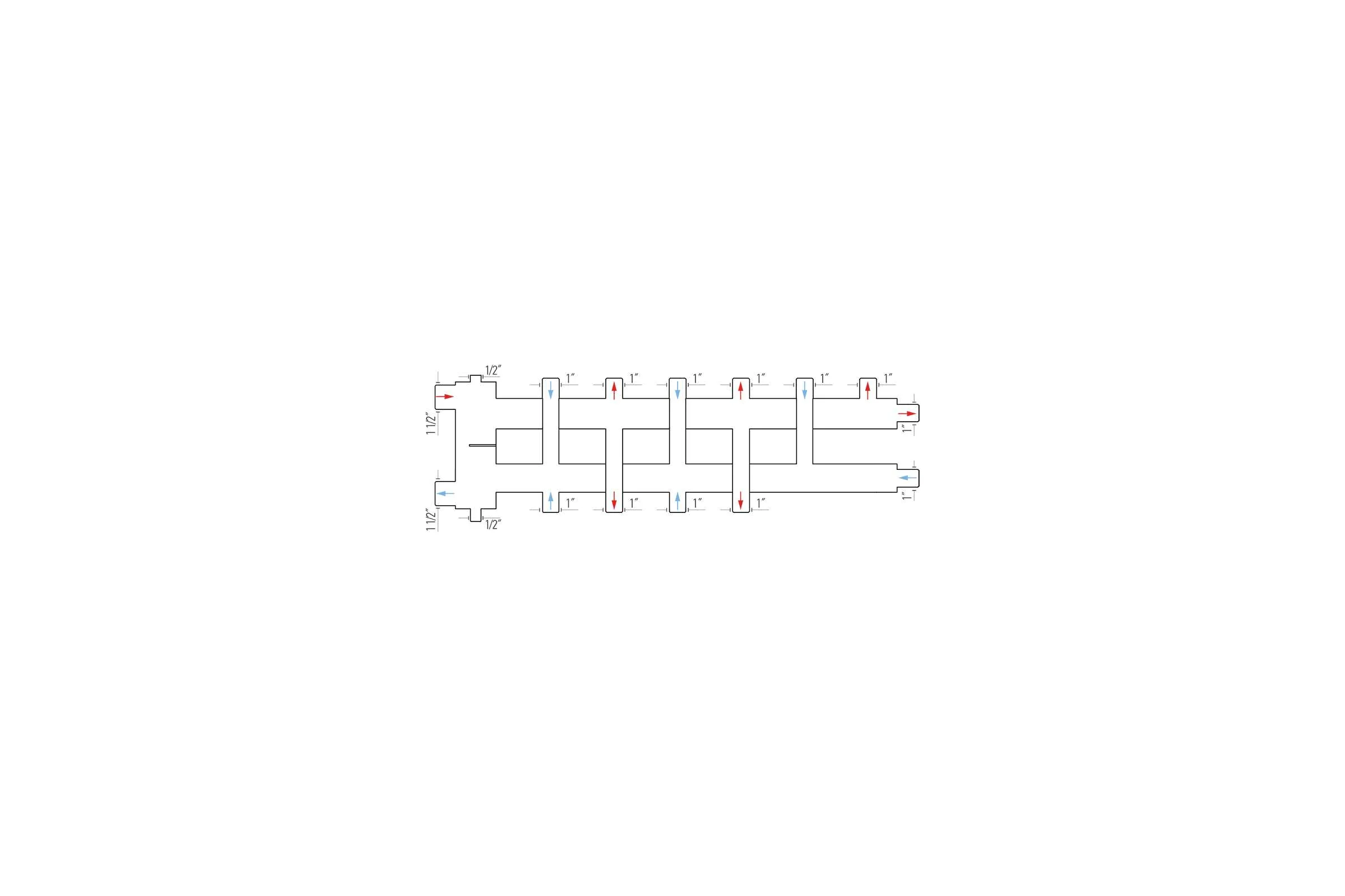 Коллектор для котла 1 1/2" × 1" наружная резьба 125 мм дублер 3+2+1 контура с гидроразделителем Millennium MKDG2585.321M