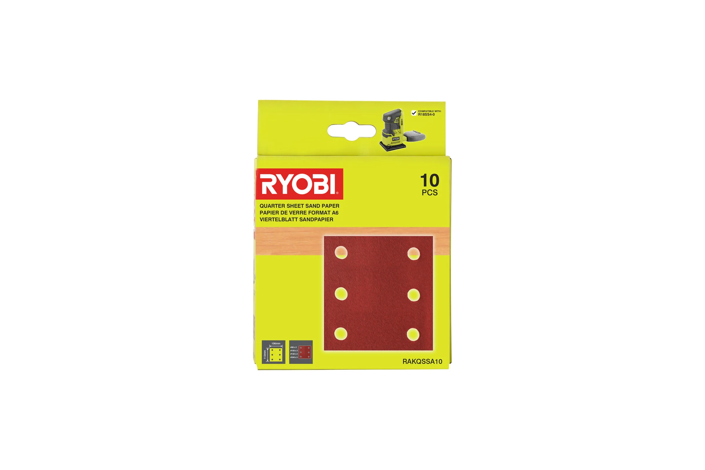 Набор шлифлистов RAKQSSA10 (106х113 мм) Ryobi 5132004448