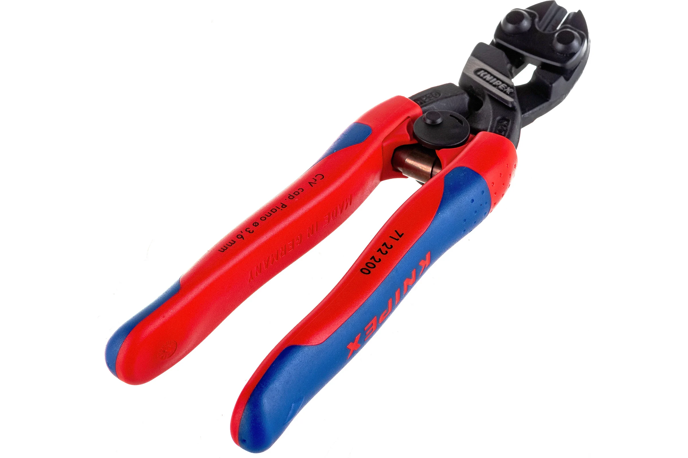 Болторез Knipex, CoBolt, компактный, с пружиной, голова 20 градусов, 200 мм, черный, 2К ручки, KN-7122200SB