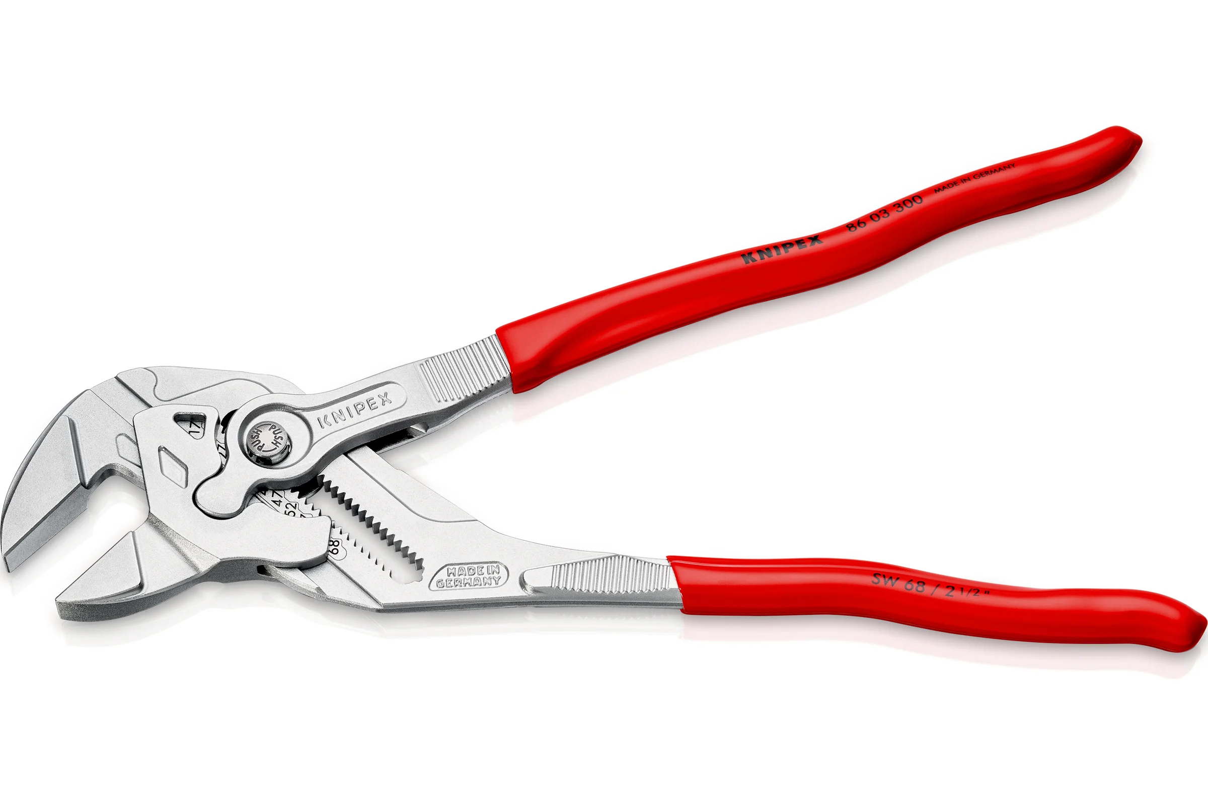 Переставные клещи-ключ Knipex 68 мм (2 1/2"), длина 300 мм, хром, 1К ручки, KN-8603300SB