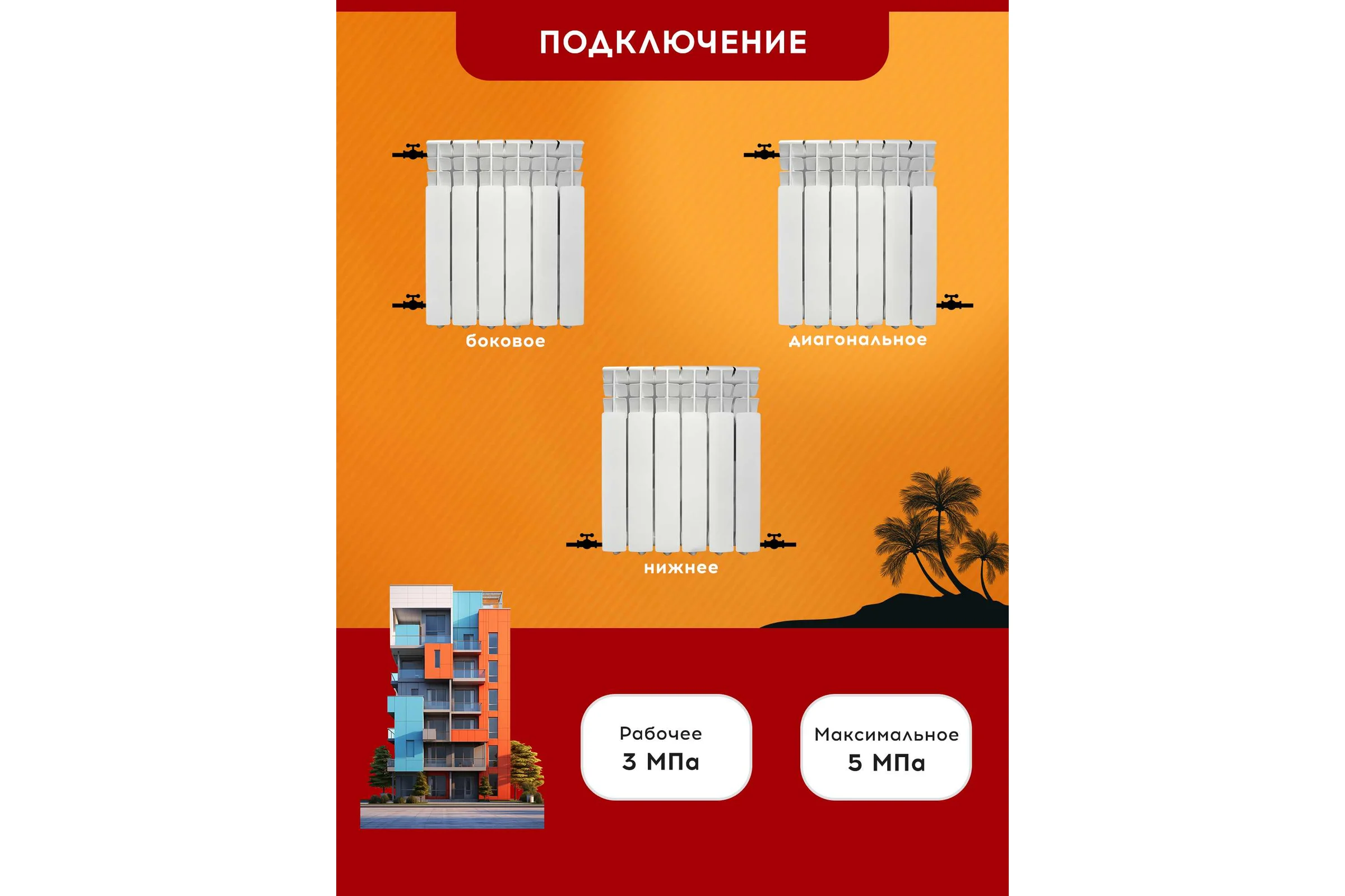 Биметаллический радиатор Tropic 500x80, 6 секций 7601.026