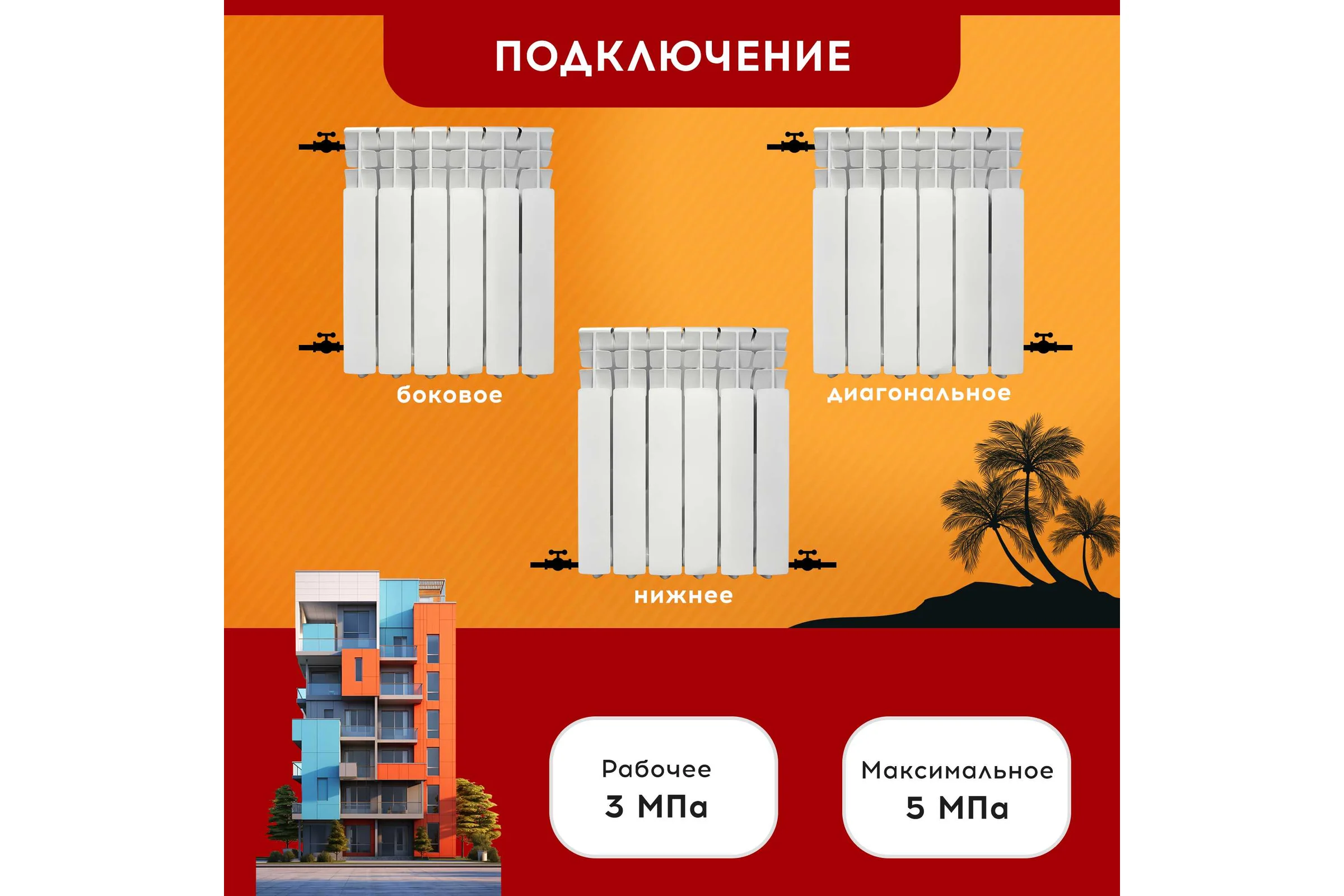 Биметаллический радиатор Tropic 500x80, 6 секций 7601.026