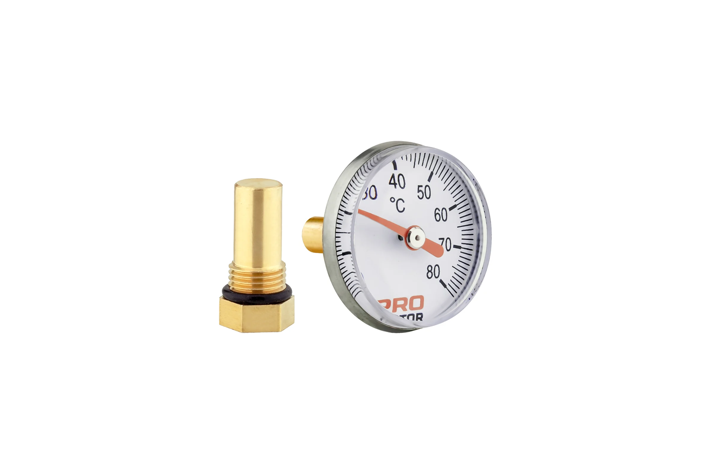 Термометр аксиальный PROFACTOR Ф 40мм 0–80C с гильзой 1/4- 32мм PF SG 866 - BP
