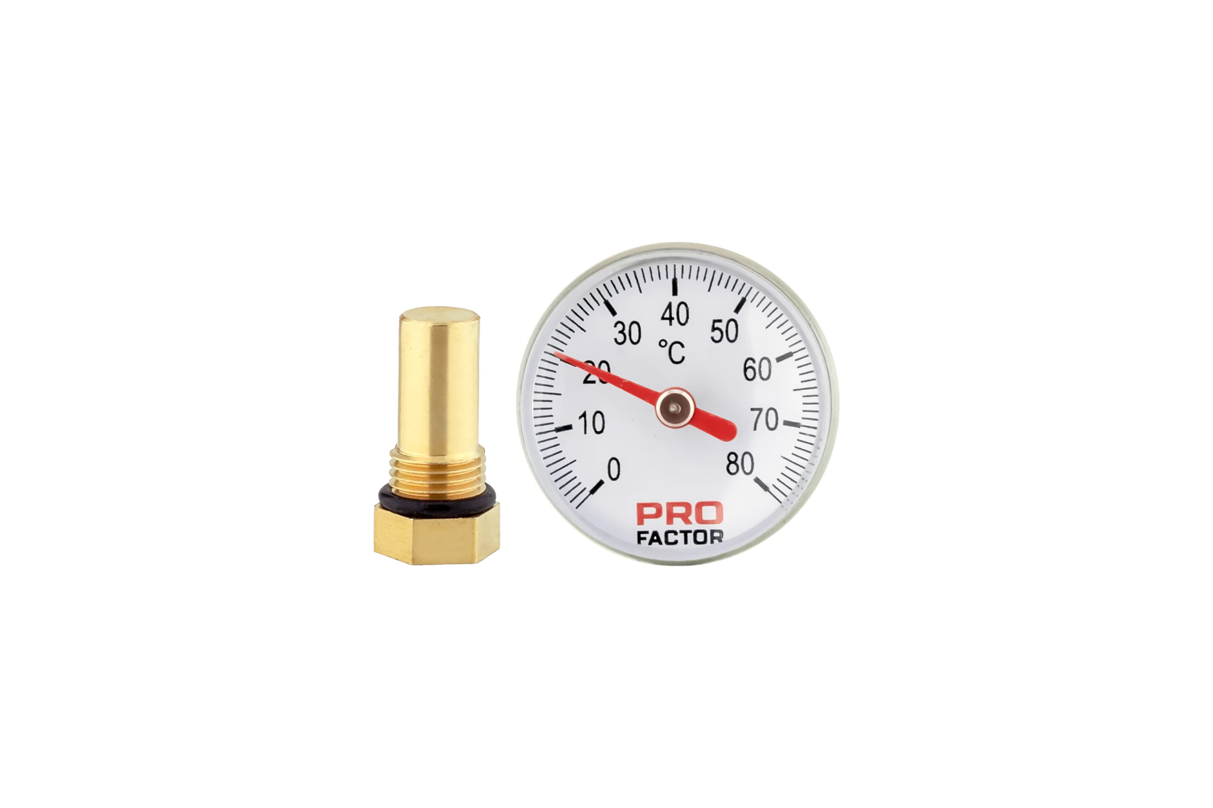 Термометр аксиальный PROFACTOR Ф 40мм 0–80C с гильзой 1/4- 32мм PF SG 866 - BP