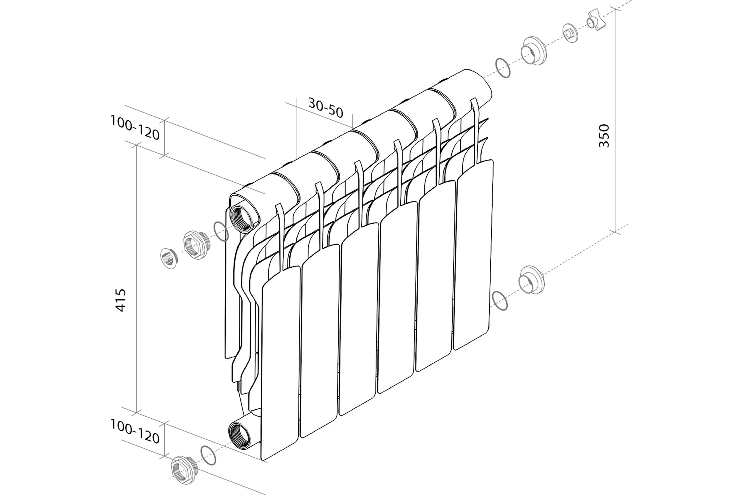 Радиатор биметаллический ROYAL THERMO Revolution B 350 - 6 секц. НС-1682415