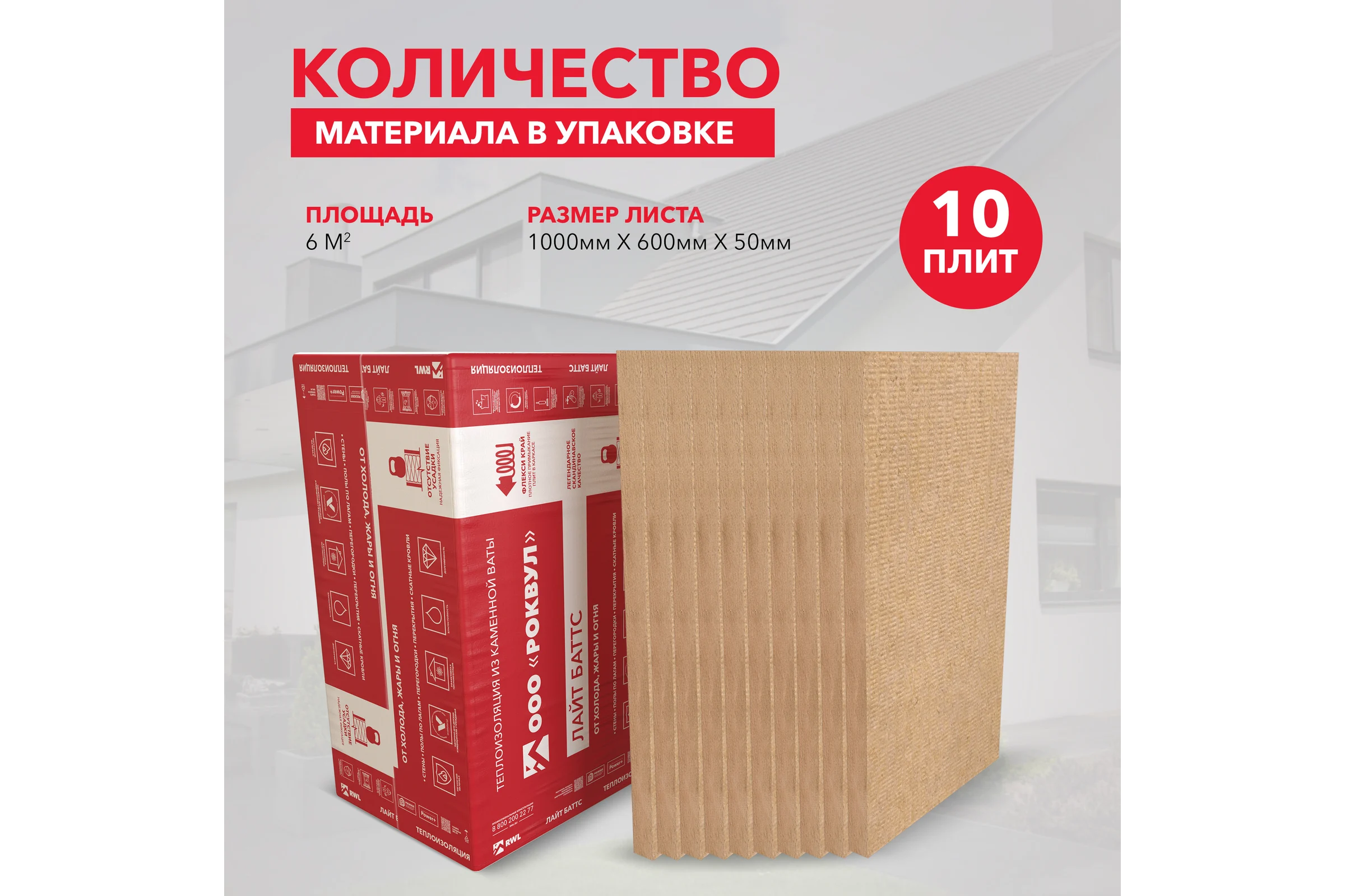 Утеплитель RWL РОКВУЛ ЛАЙТ БАТТС 1000x600x50 ГП-315198
