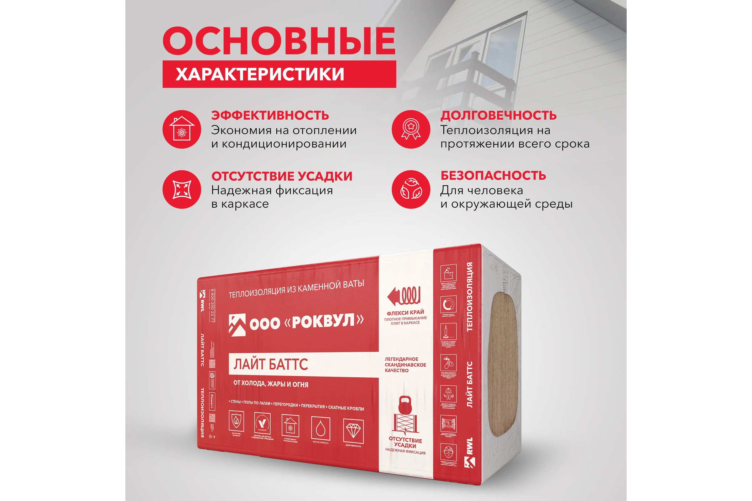 Утеплитель RWL РОУВУЛ ЛАЙТ БАТТС 1000x600x100 ГП-315199