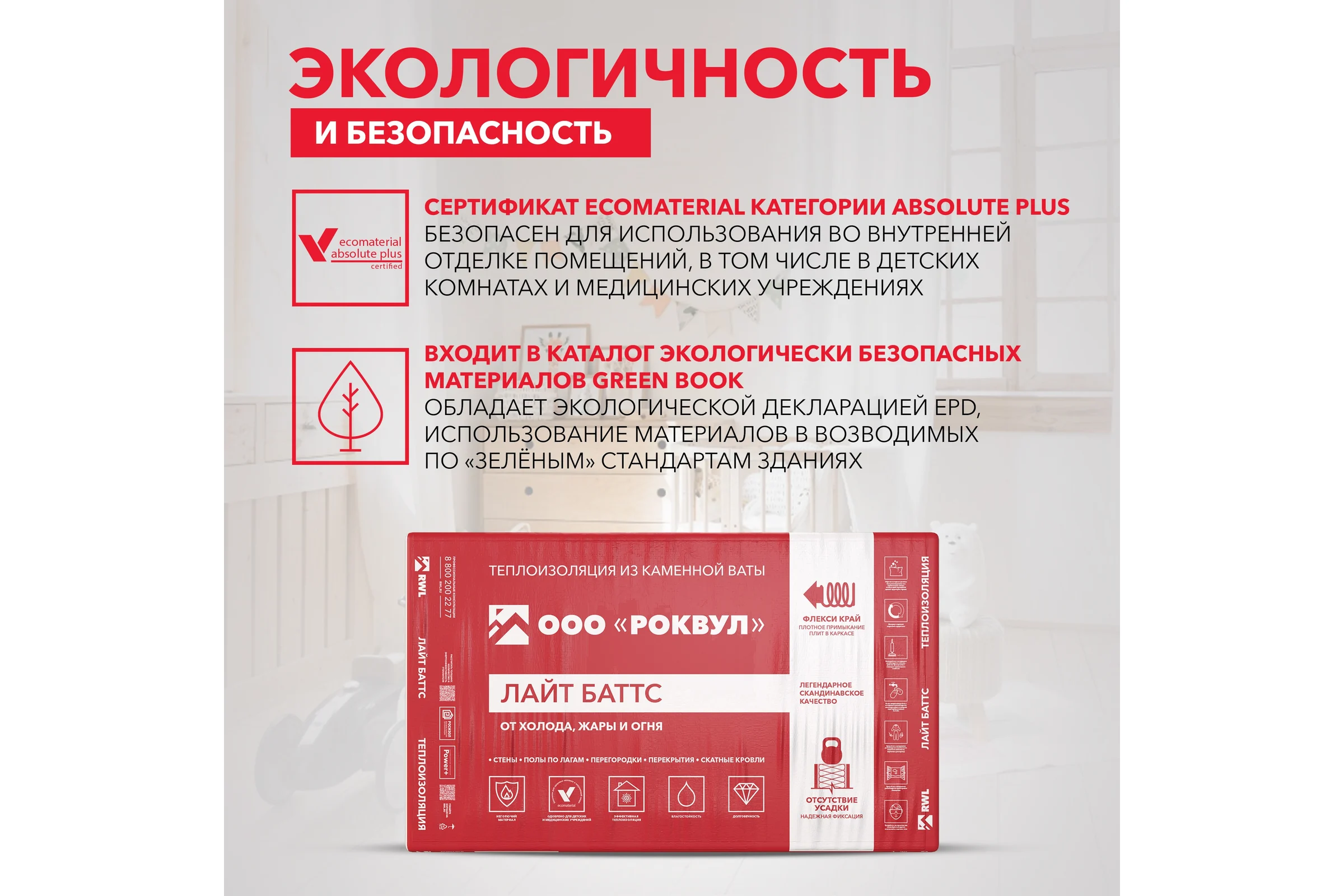 Утеплитель RWL РОУВУЛ ЛАЙТ БАТТС 1000x600x100 ГП-315199