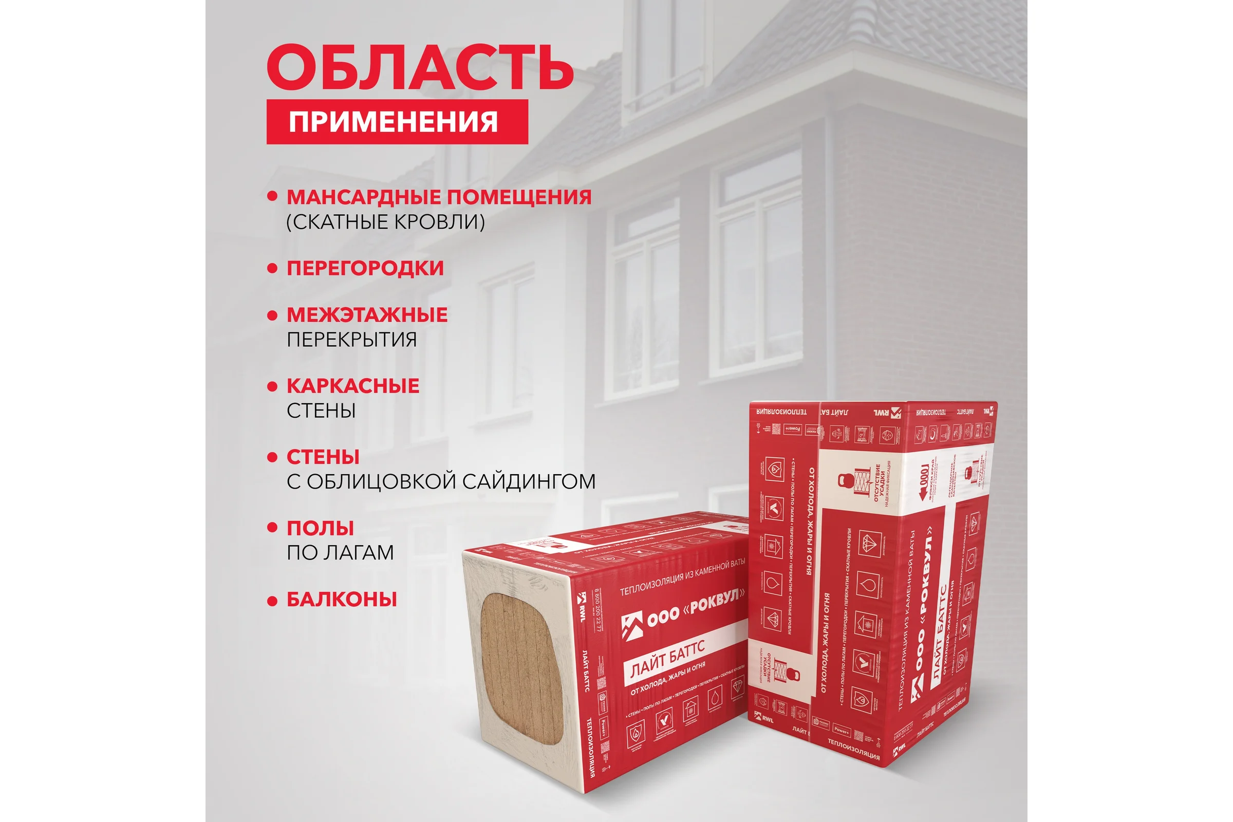 Утеплитель RWL РОУВУЛ ЛАЙТ БАТТС 1000x600x100 ГП-315199