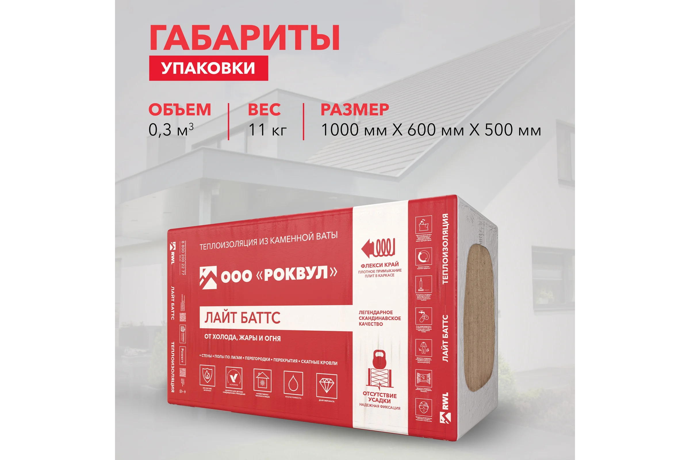 Утеплитель RWL РОУВУЛ ЛАЙТ БАТТС 1000x600x100 ГП-315199