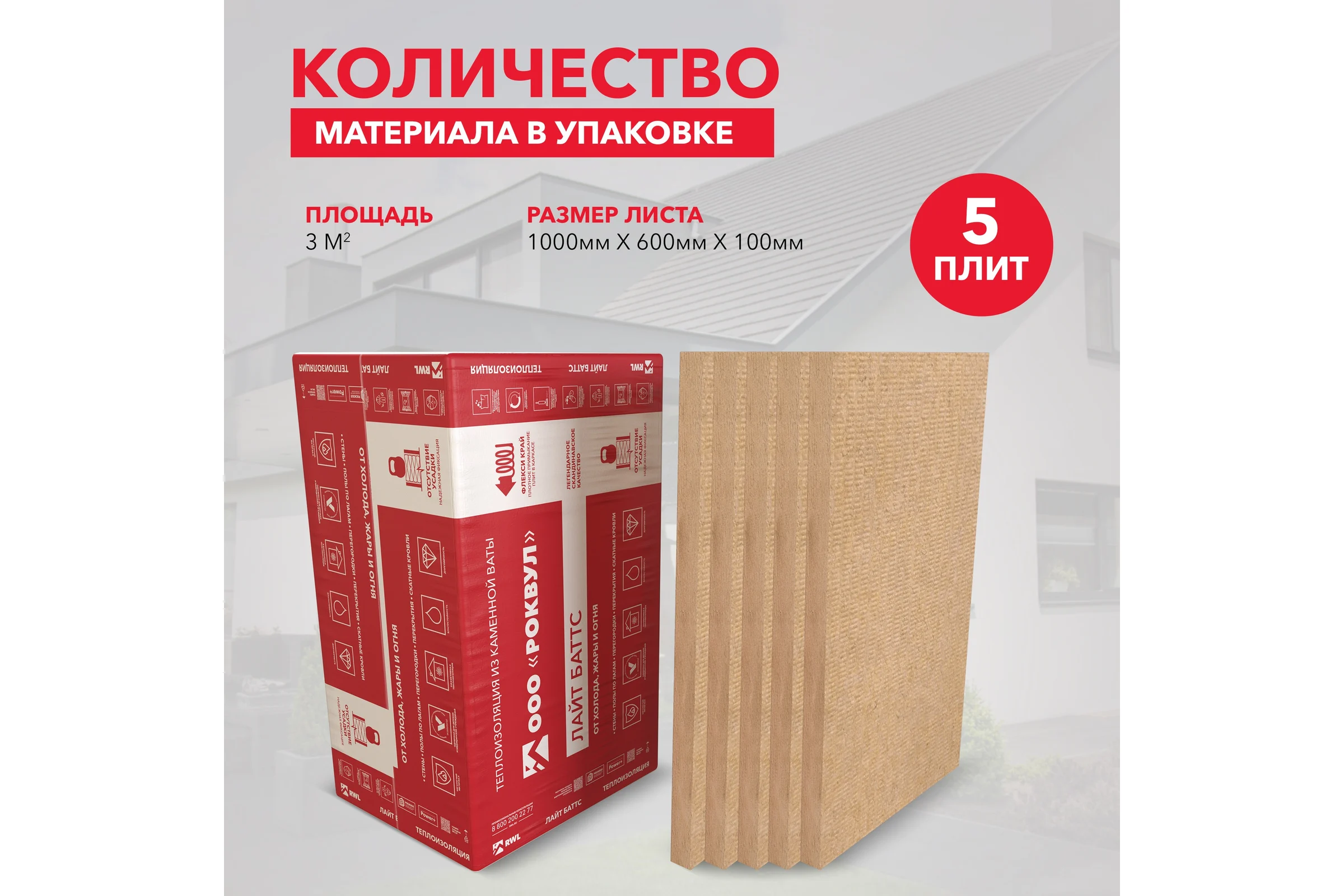 Утеплитель RWL РОУВУЛ ЛАЙТ БАТТС 1000x600x100 ГП-315199