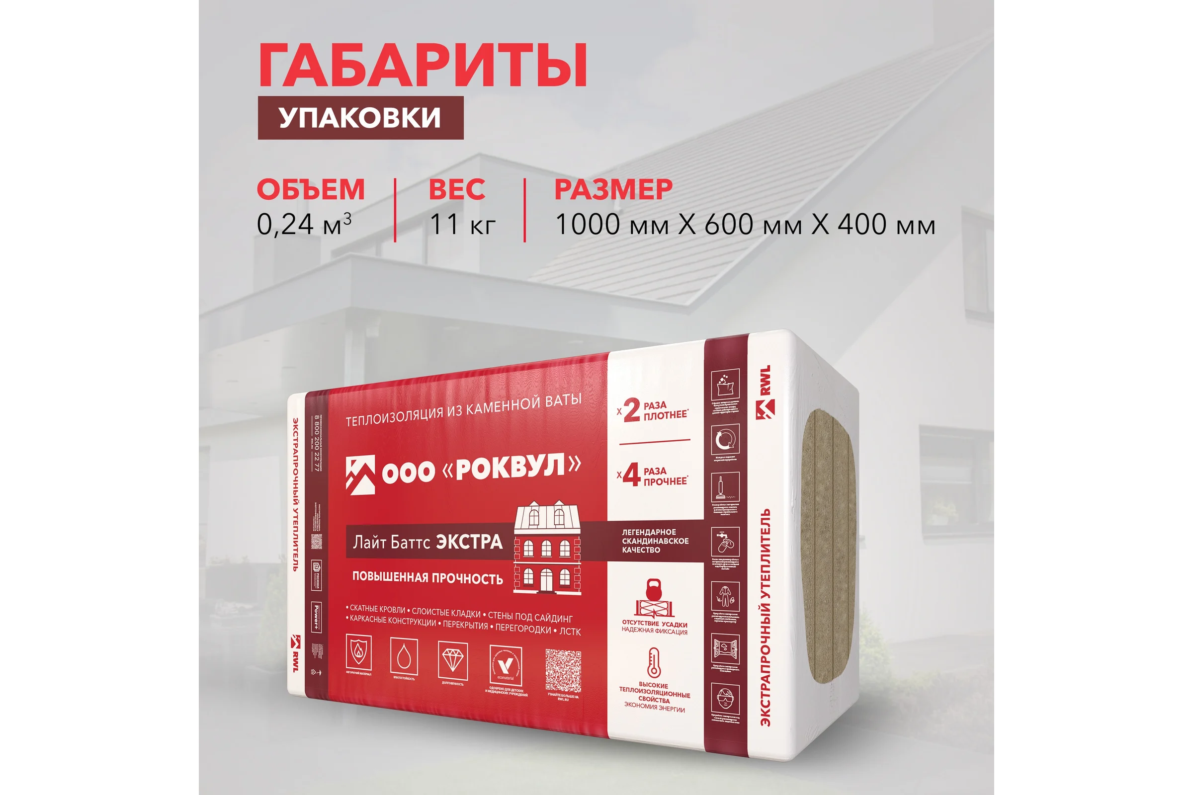 Утеплитель RWL РОКВУЛ ЛАЙТ БАТТС ЭКСТРА 1000x600x100 ГП-315202