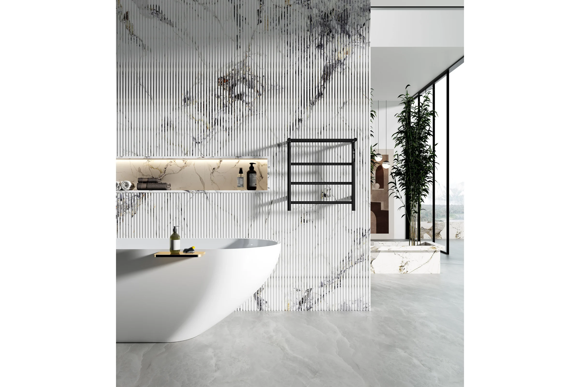 Полотенцесушитель электрический Wonzon & Woghand с полкой BONN, Черный матовый WW-AL402-MB