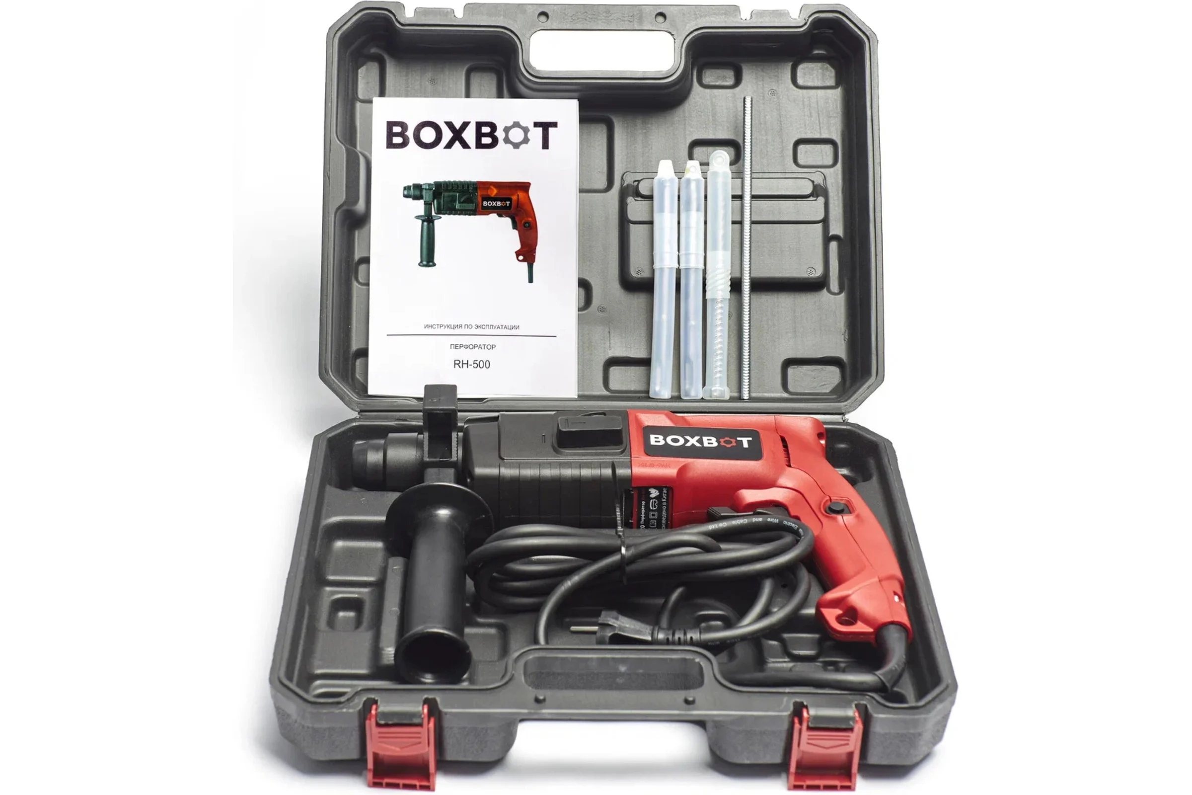 Перфоратор Boxbot 500 Вт, 1.7 Дж, кейс, буры в комплекте RH-500 900089.RH-500-2