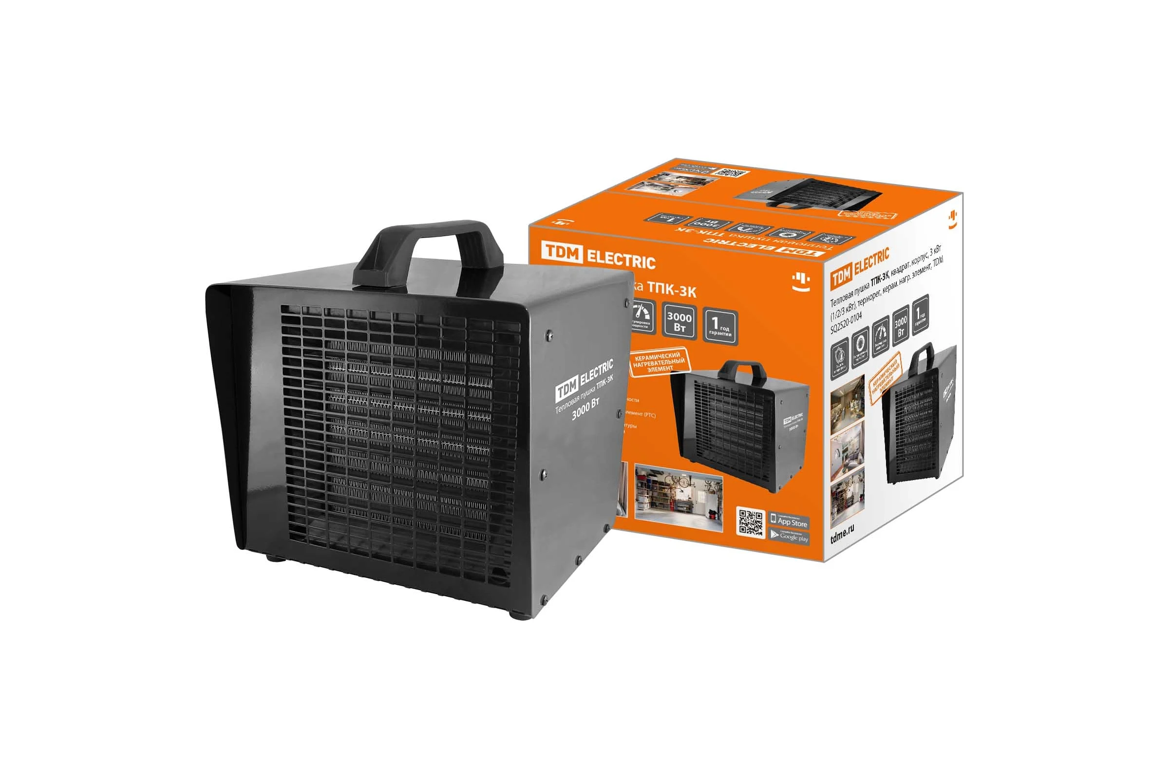 Тепловая пушка TDM ELECTRIC ТПК-3К, квадратный корпус, 3 кВт, 1/2/3 кВт, керамический нагревательный элемент, SQ2520-0104
