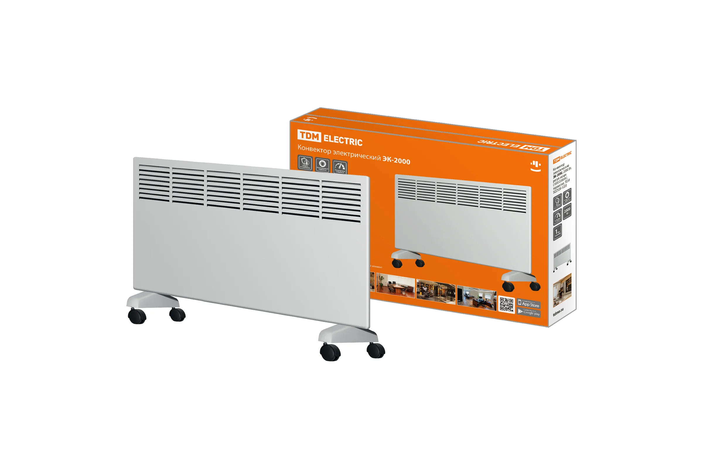 Электрический конвектор TDM ELECTRIC ЭК-2000, 2000 Вт, регулируемая мощность, 1000/2000 Вт, термостат, SQ2520-1203