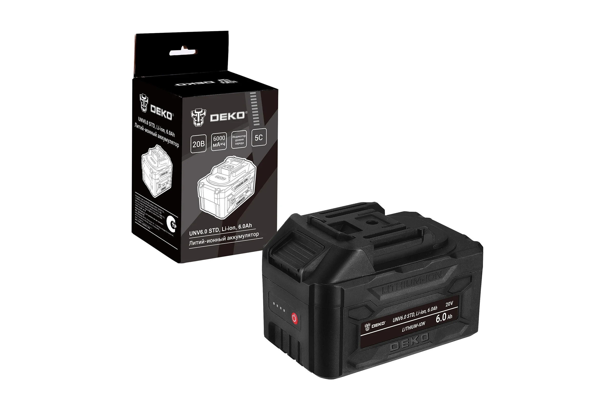 Аккумулятор DEKO UNV6.0 STD, Li-ion, 20В, 6.0Ач 085-1086