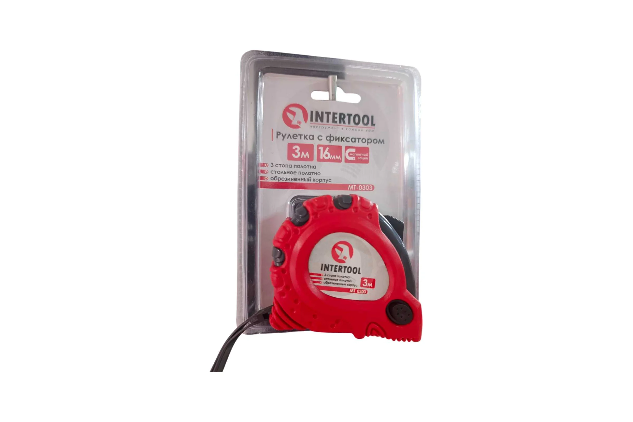 Рулетка с фиксатором INTERTOOL Супер Магнит blister 3 м х 16 мм MT-0303