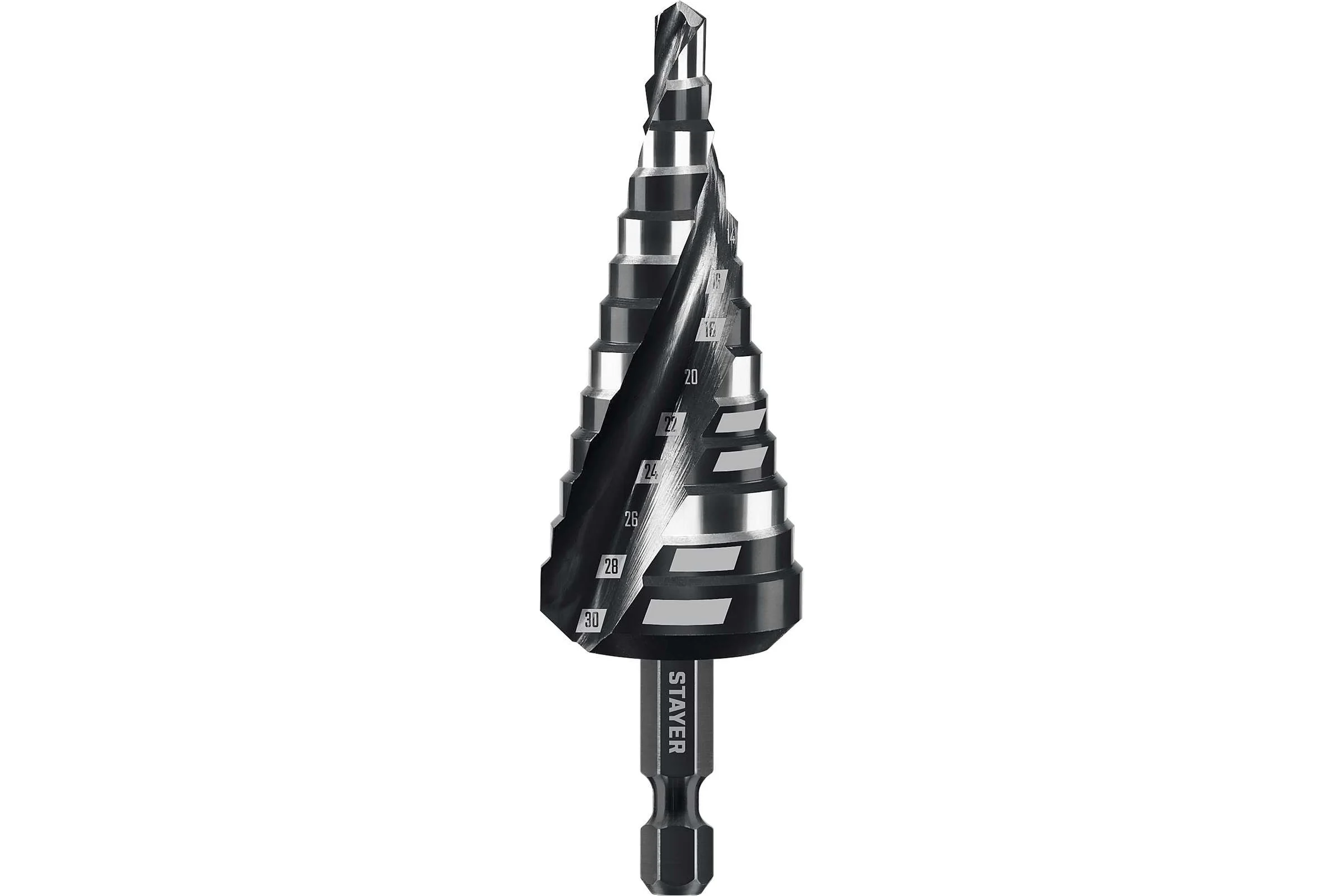 Cверло ступенчатое STAYER Pro-Max 6-30мм, 13 ступеней, винтовая спираль 29661-6-30-13
