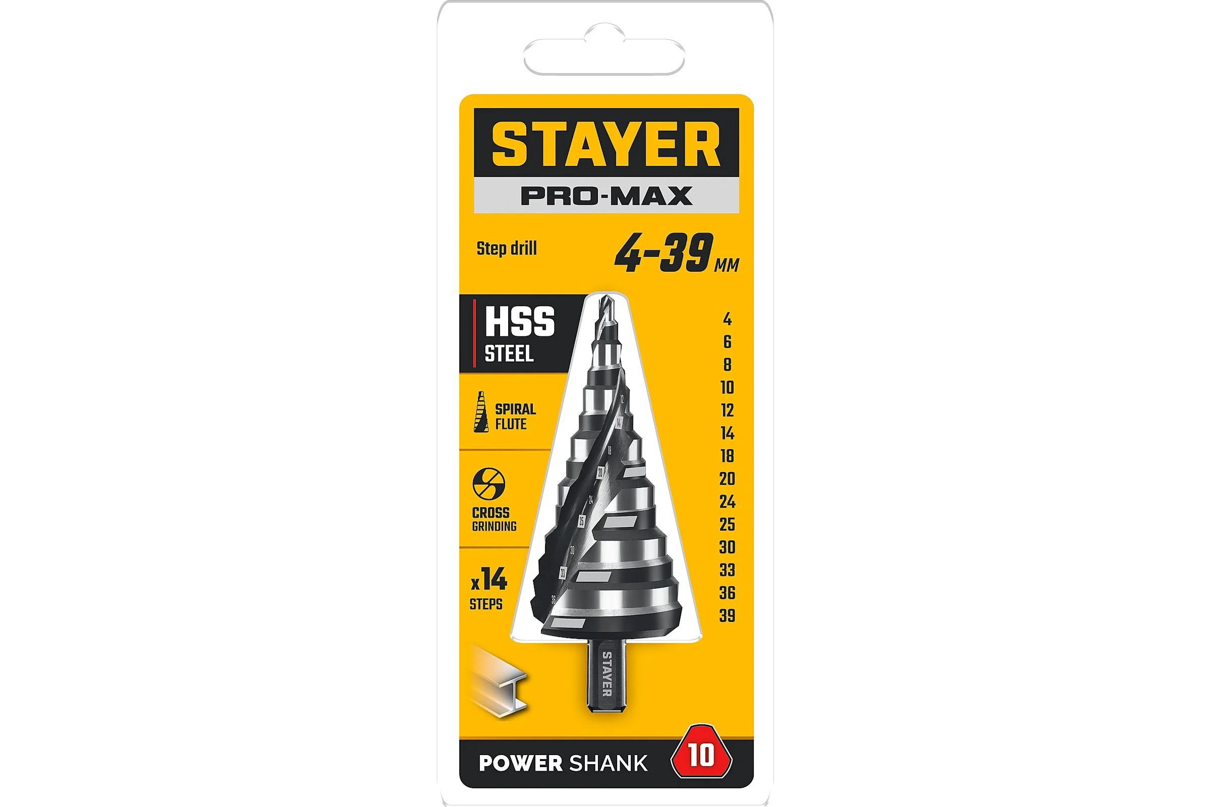 Cверло ступенчатое STAYER Pro-Max 4-39мм, 14 ступеней, винтовая спираль 29661-4-39-14
