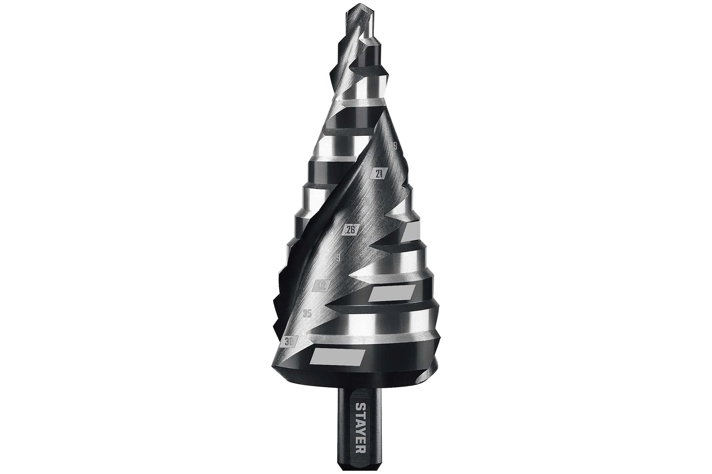 Cверло ступенчатое STAYER Pro-Max 6-38мм, 12 ступеней, винтовая спираль 29661-6-38-12