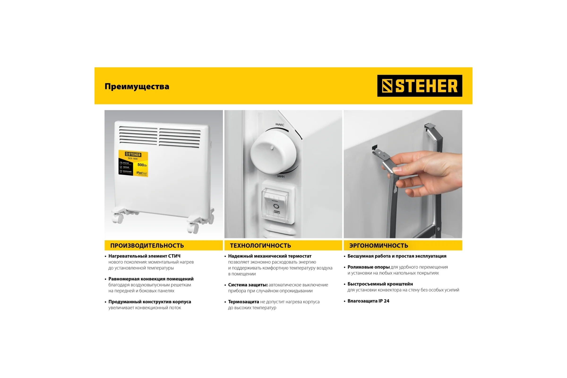 Электрический конвектор STEHER 2 кВт SCE-2000
