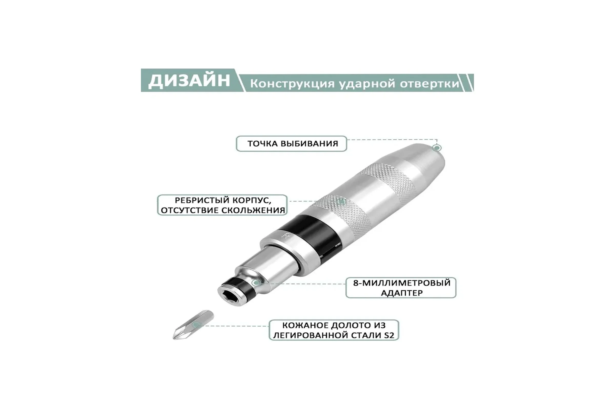 Ударная отвертка поворотная с набором бит Vitatools (7 шт) udarnaya-otvertka-s-naborom-bit-8