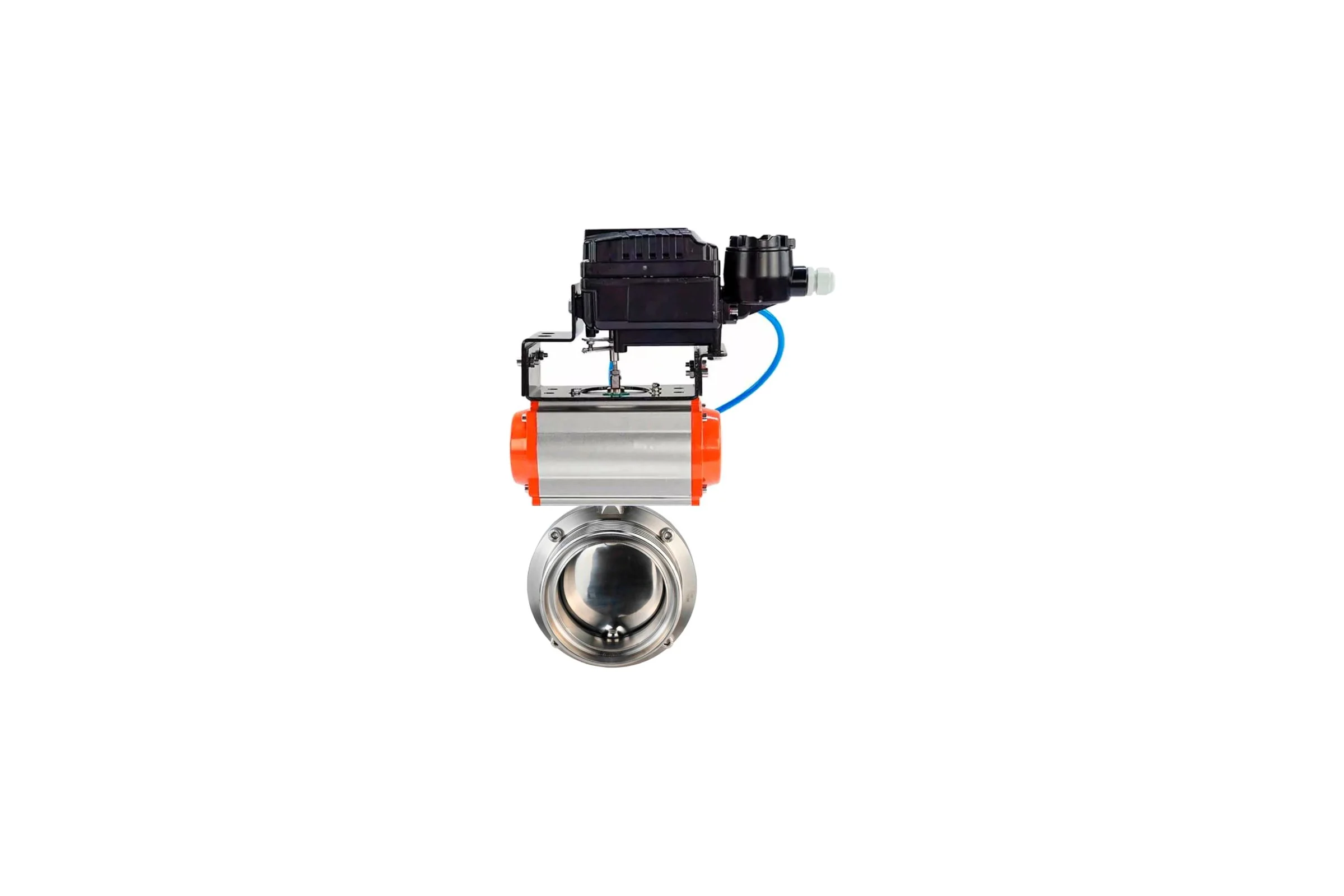 Дисковый затвор DN.ru 304-304-Sil-2W-T-H Ду80 Ру10 пищевая нержавеющая сталь, пневмопривод, позиционер D050-77215