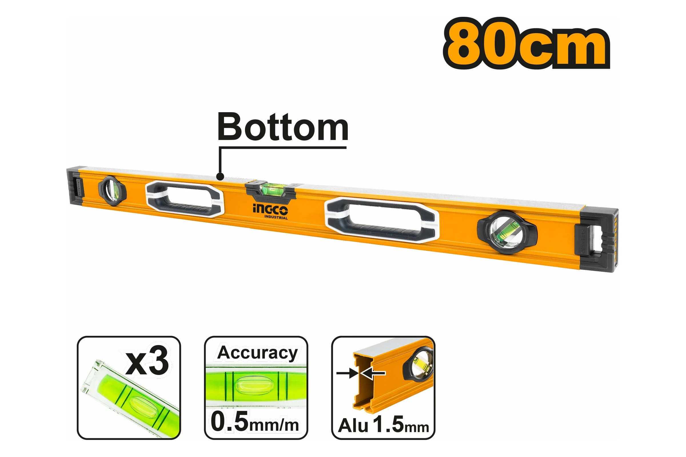 Алюминиевый фрезерованный уровень INGCO 800 мм INDUSTRIAL HSL08080