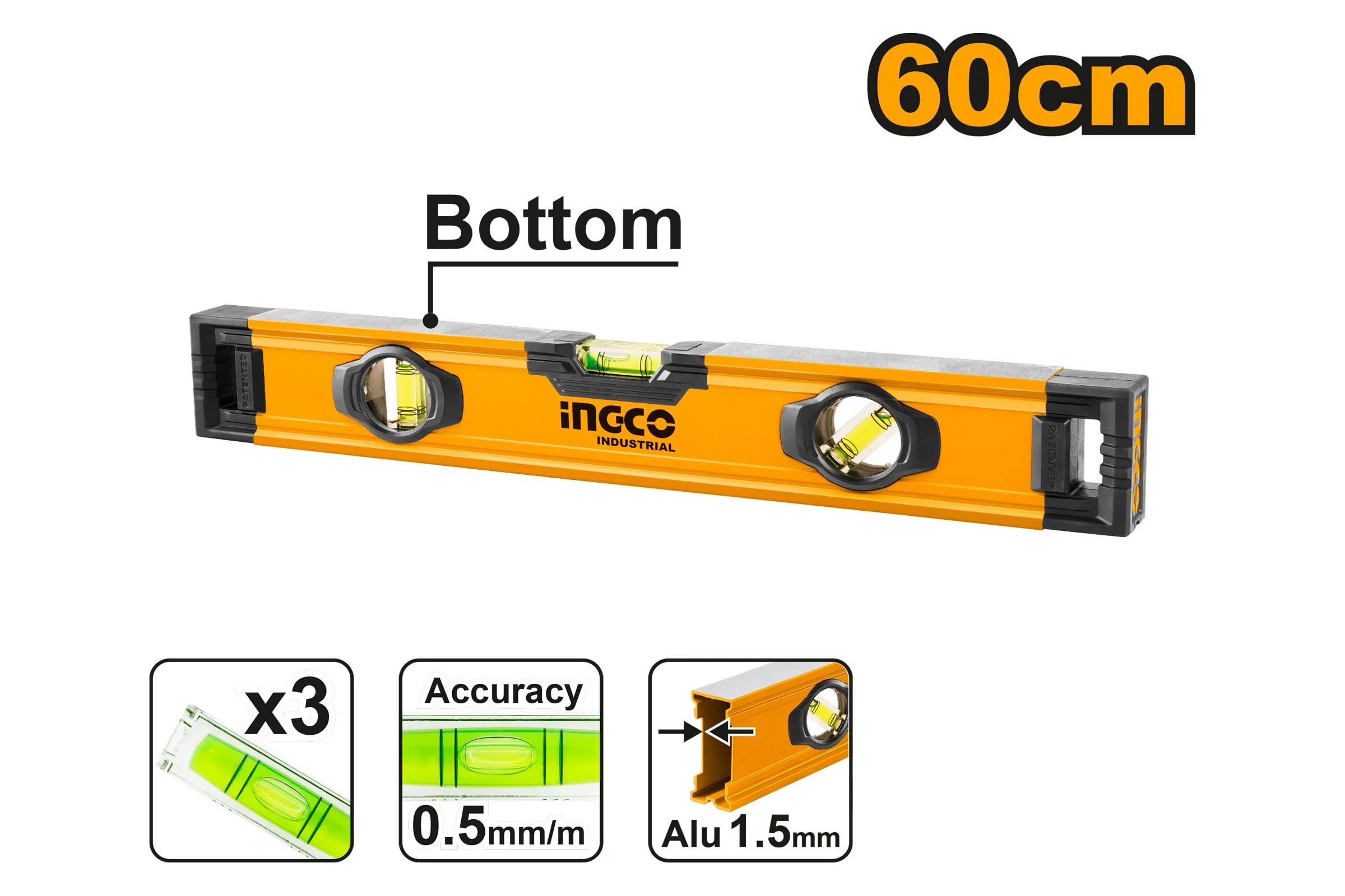 Алюминиевый фрезерованный уровень INGCO 600 мм INDUSTRIAL HSL08060