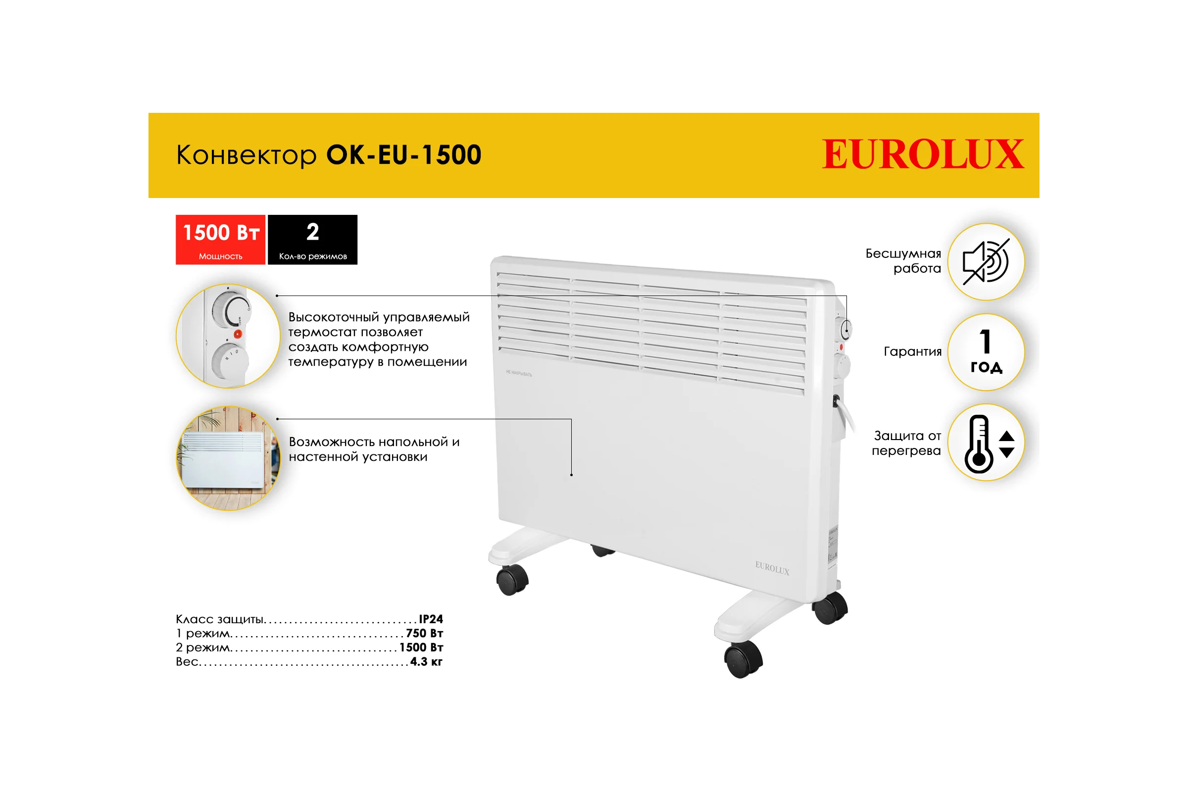 Конвектор Eurolux ОК-EU-1500 67/4/25