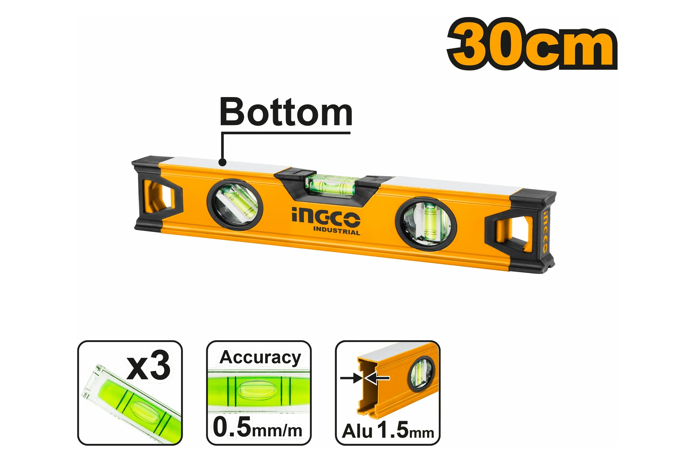 Алюминиевый фрезерованный уровень INGCO INDUSTRIAL 300 мм HSL08030
