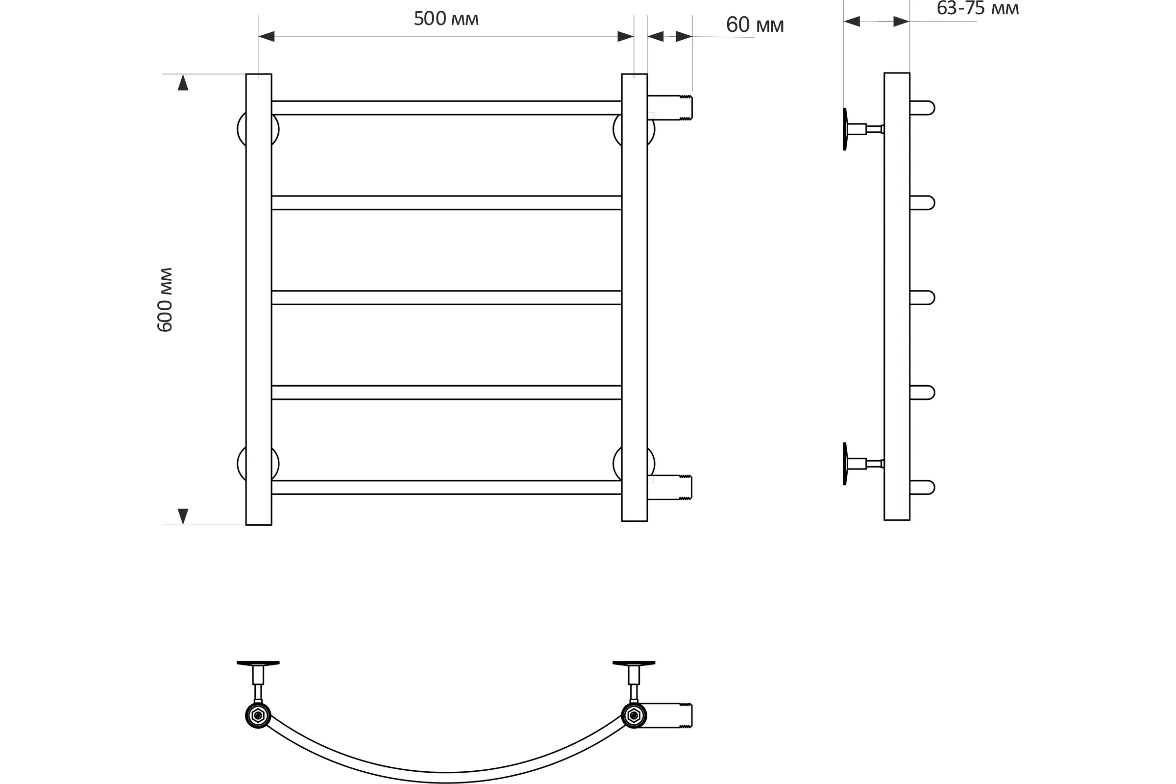 Полотенцесушитель MIXLINE CAPELLA 60x50x50 1'' НР, 5 перекладин, боковое подкл водяной 556266