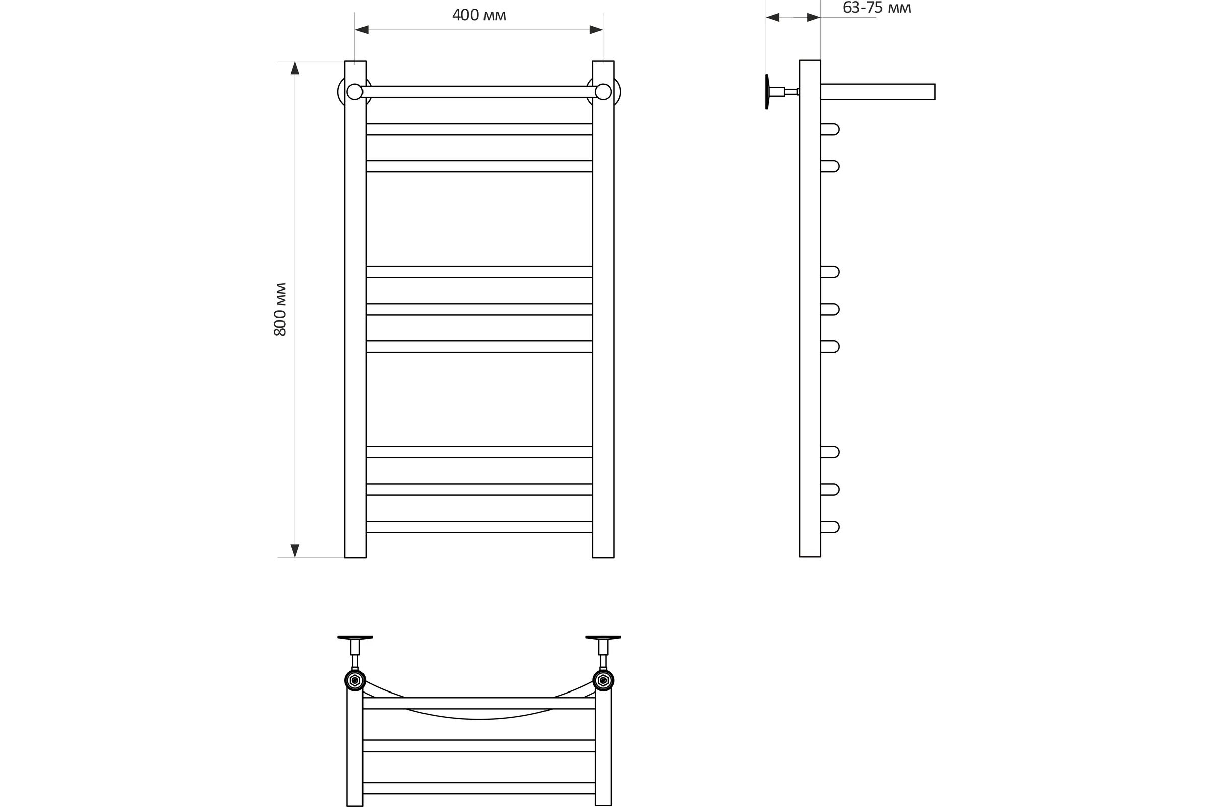 Полотенцесушитель MIXLINE CAPELLA 80x40 г2 1/2'' ВР, 8 перекладин + полка, водяной 556279