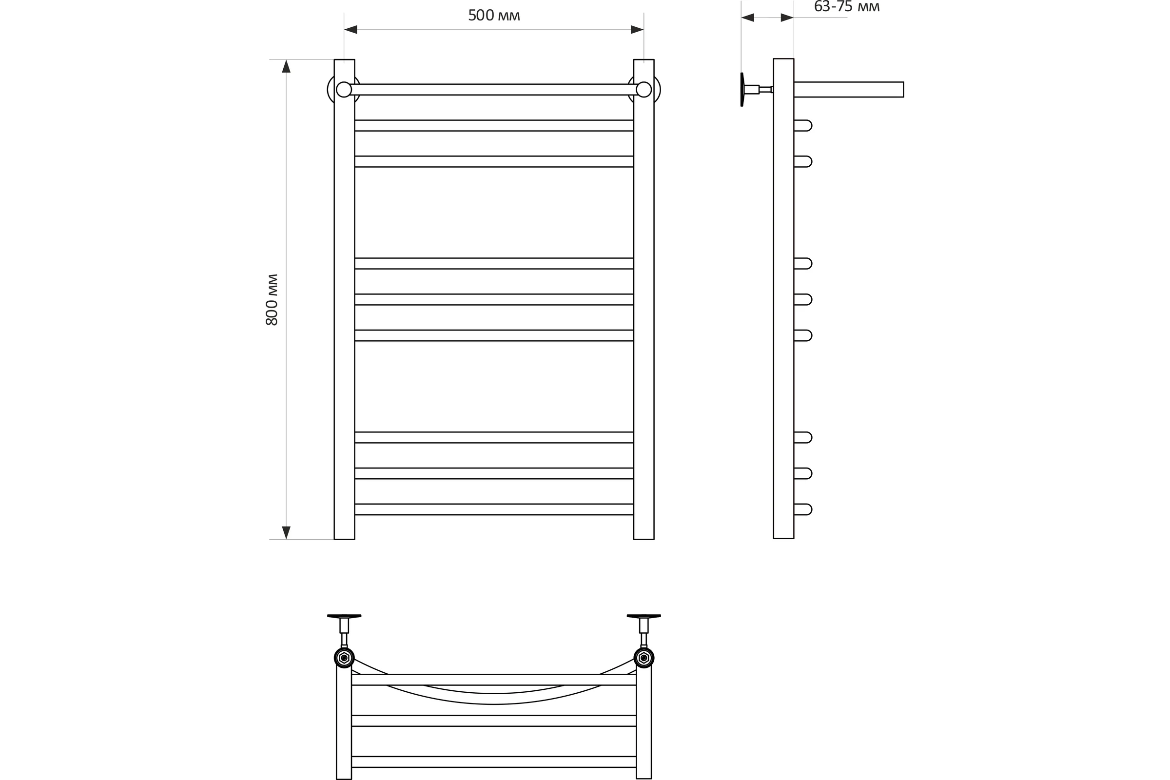 Полотенцесушитель MIXLINE CAPELLA 80x50 г2 1/2'' ВР, 8 перекладин + полка, водяной 556281