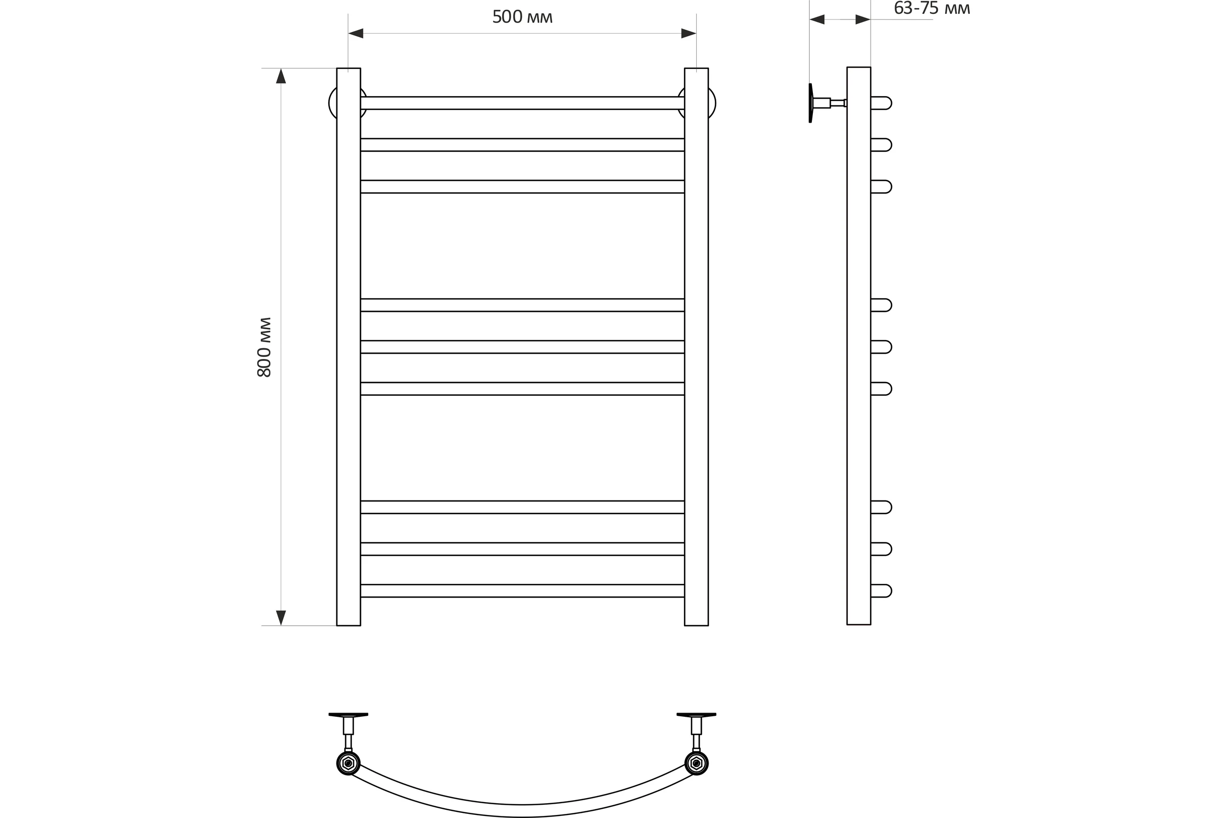 Полотенцесушитель MIXLINE CAPELLA 80x50 г2 1/2'' ВР, 9 перекладин водяной 556280