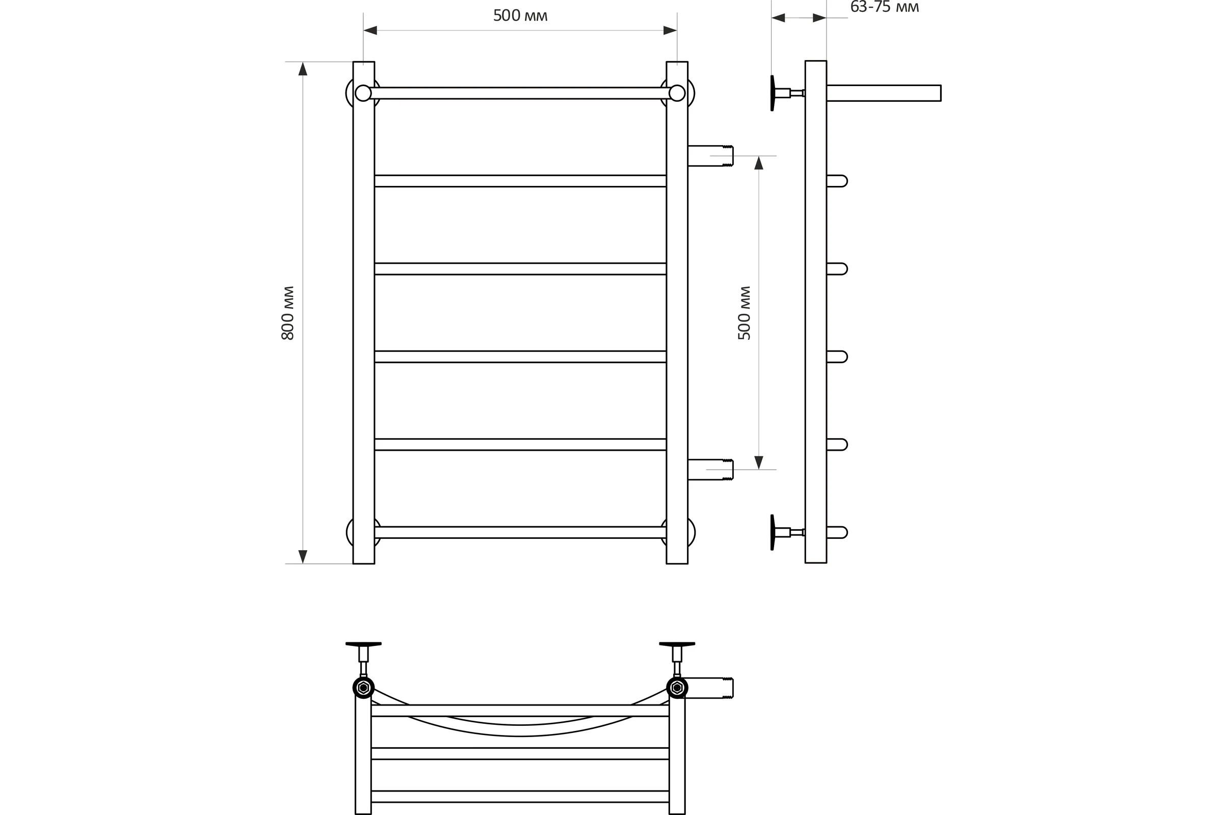 Полотенцесушитель MIXLINE CAPELLA 80x50x50 1'' НР, 5 перекладин + полка,, правое подкл водяной 556272