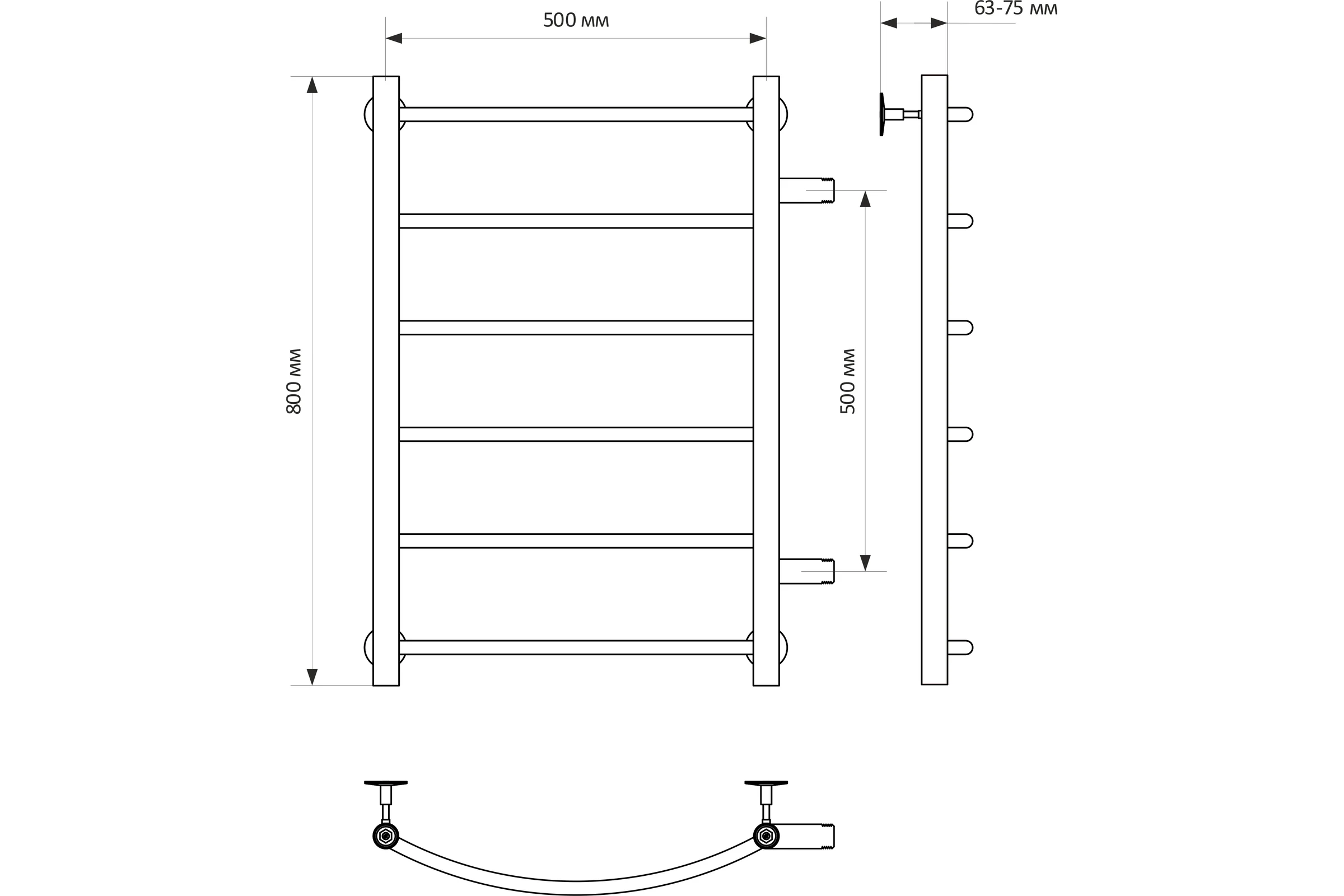 Полотенцесушитель MIXLINE CAPELLA 80x50x50 1'' НР, 6 перекладин, боковое подключение, водяной 556271