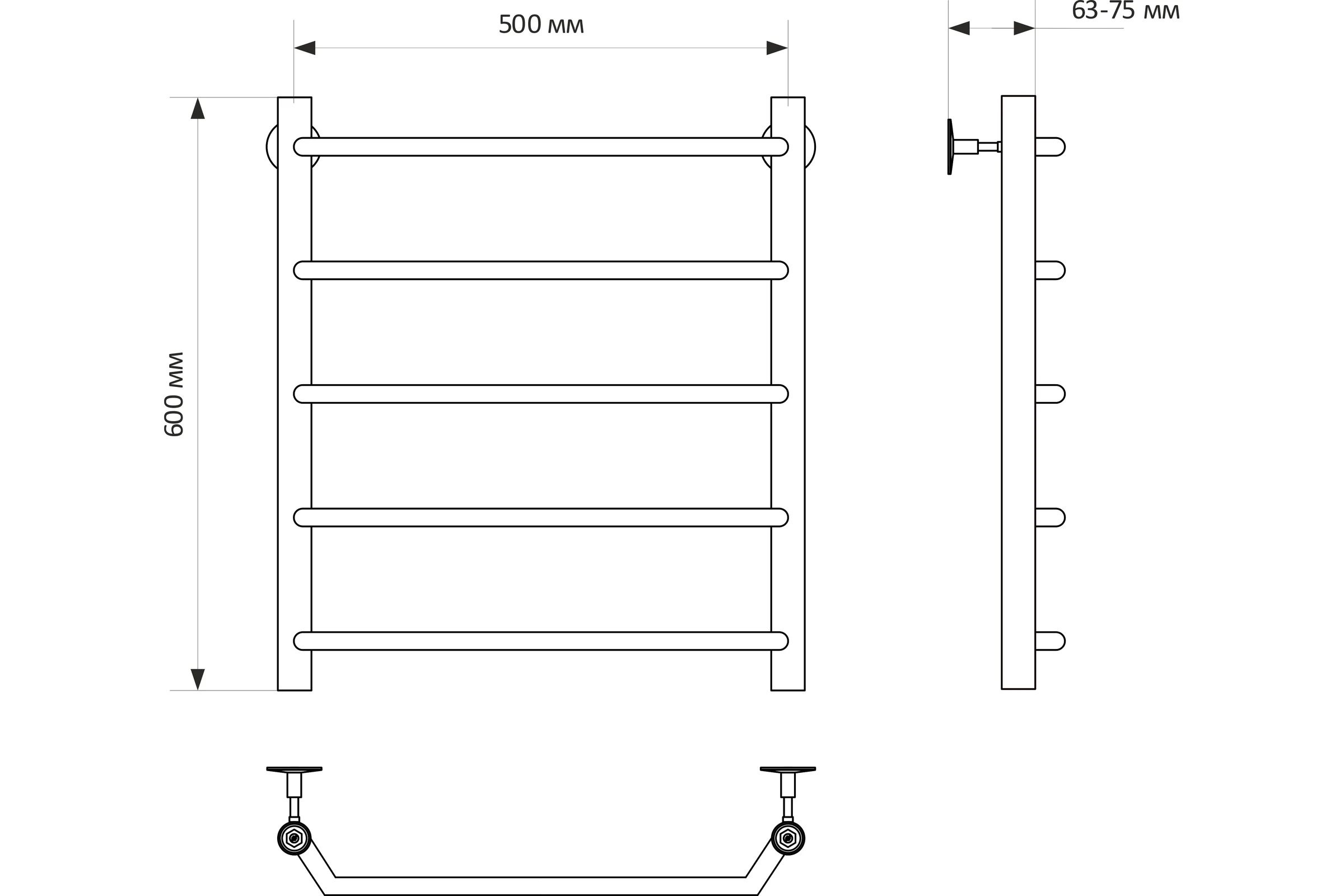 Полотенцесушитель MIXLINE MIRA 60x50 1/2'' ВР, 5 перекладин водяной 556285