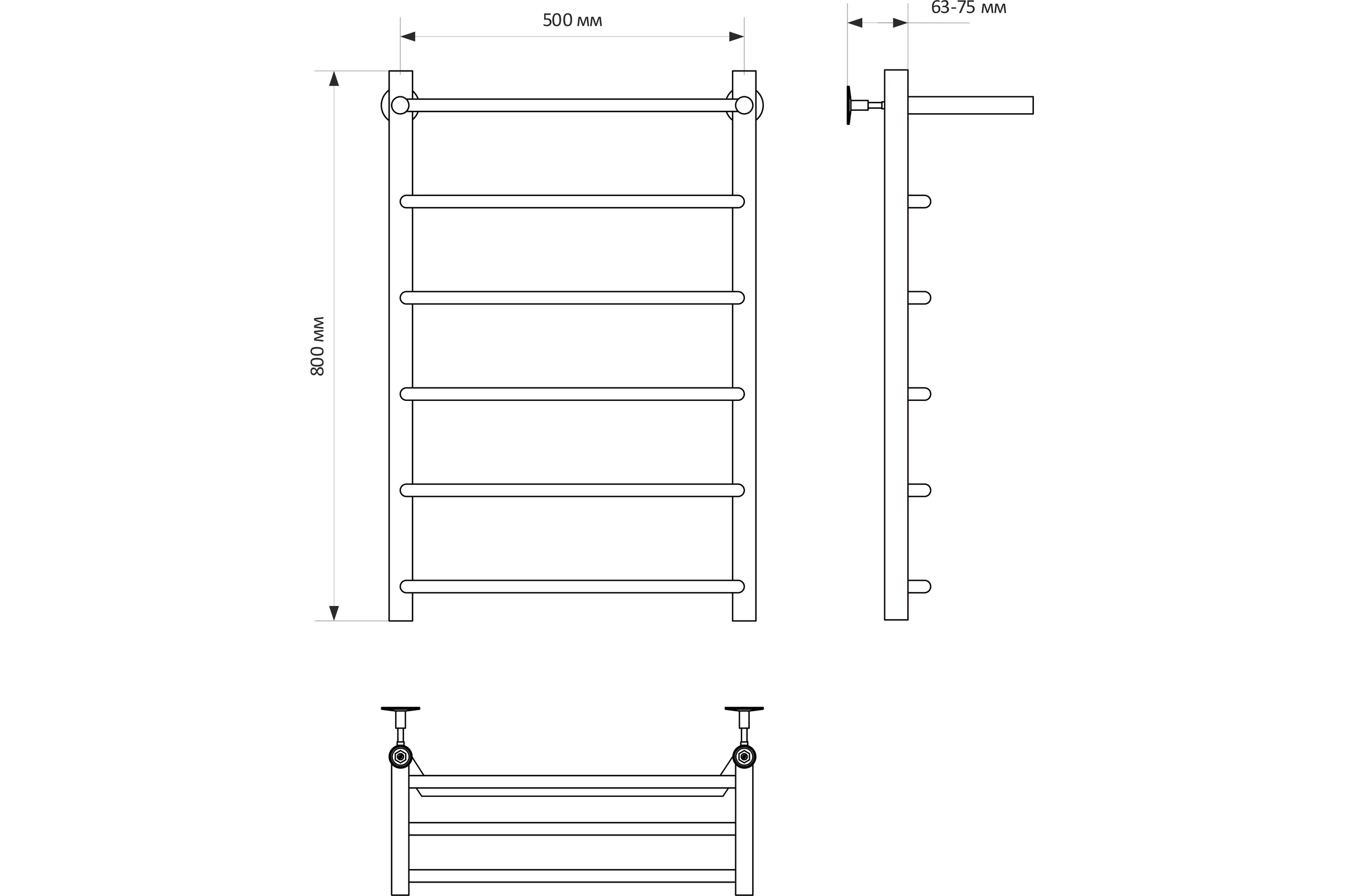 Полотенцесушитель MIXLINE MIRA 80x50 1/2'' ВР, 5 перекладин + полка, водяной 556289